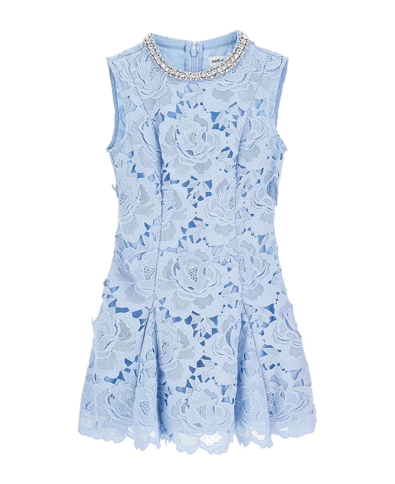 self-portrait Lace Mini Dress With Jewel Collar - Blue