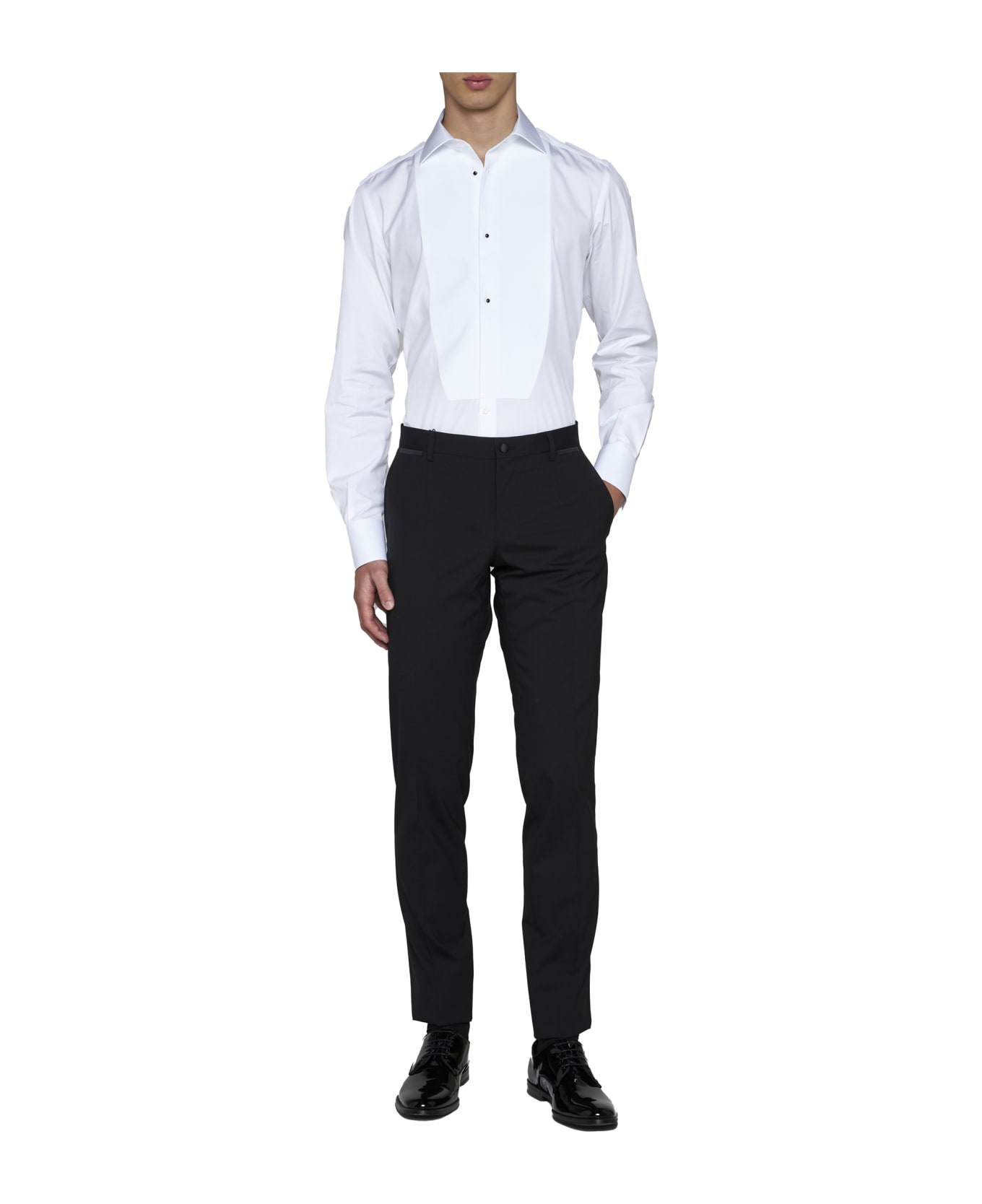 Dolce & Gabbana Cotton Shirt With Frontal Plastron - White