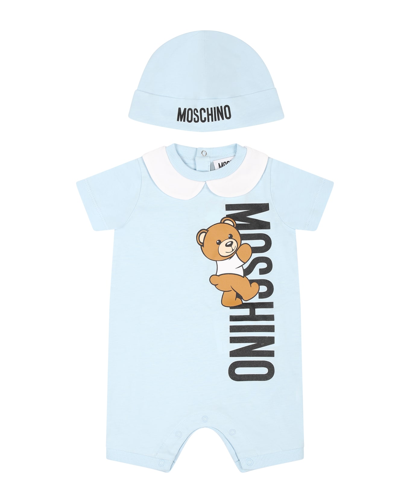 Moschino Light Blue Set For Baby Boy With Teddy Bear And Logo - Light Blue ボディスーツ＆セットアップ