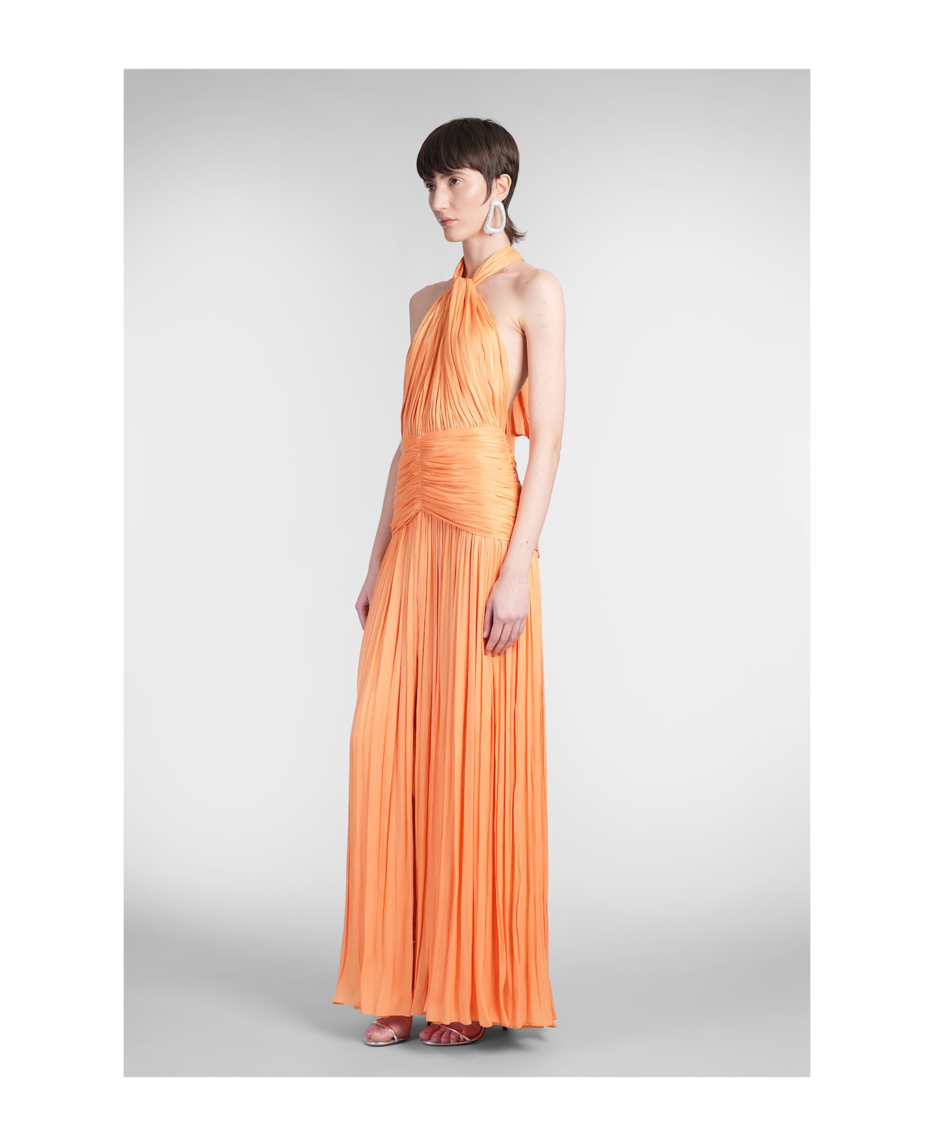 Costarellos Mariya Long Dress In Orange Polyester - orange