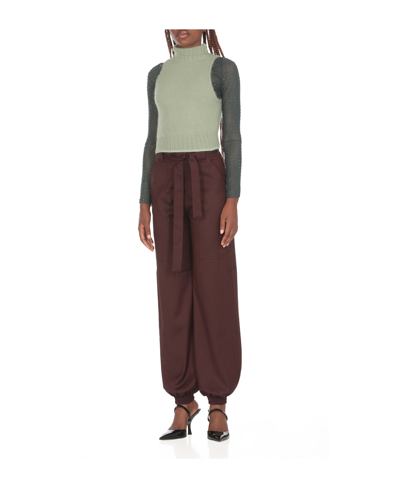 Pinko Cropped Turtleneck Sweater - Green