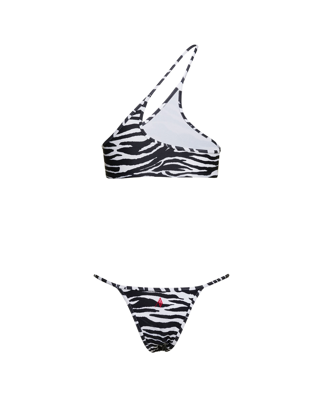 The Attico One-shoulder Bikini Set With All-over Zebra Print In Technical Fabric Woman - White/black