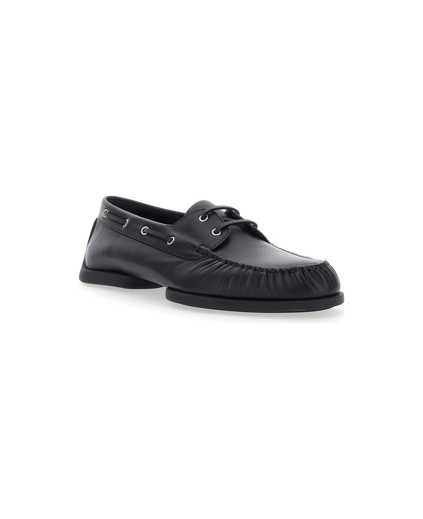 Jil Sander Black Loafers With Ruched Details And Almond Toe In Leather Man - Black