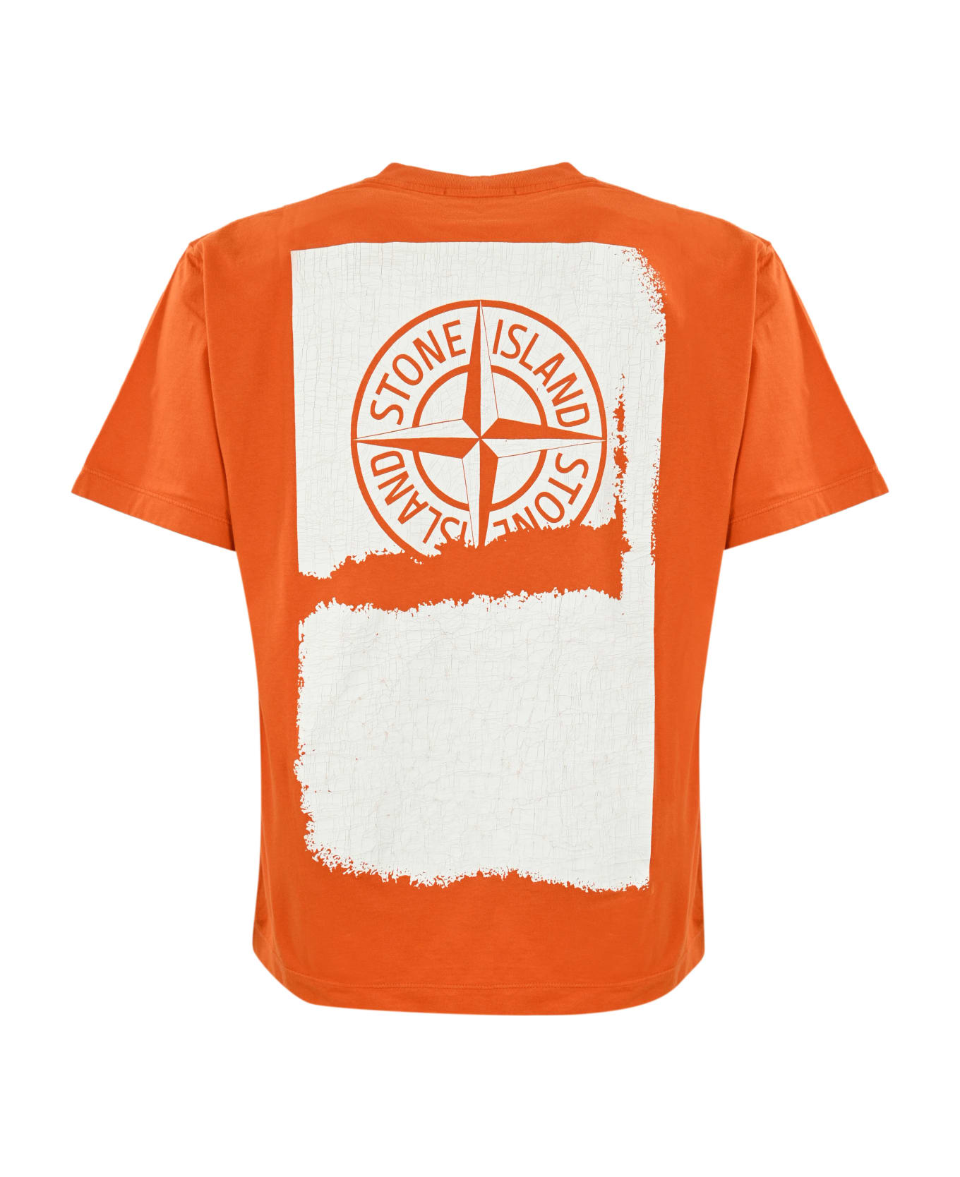 Stone Island T-shirt With Logo Print - Orange