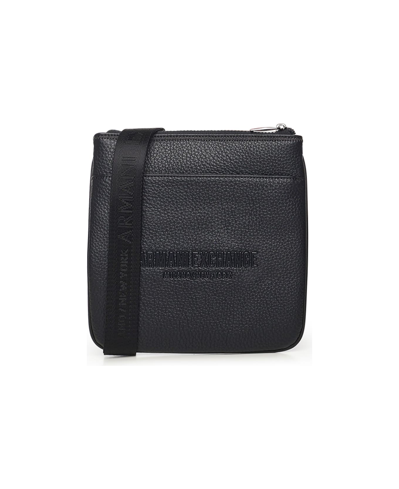 Armani Exchange Black Flat Shoulder Bag In Imitation Leather - Deep navy
