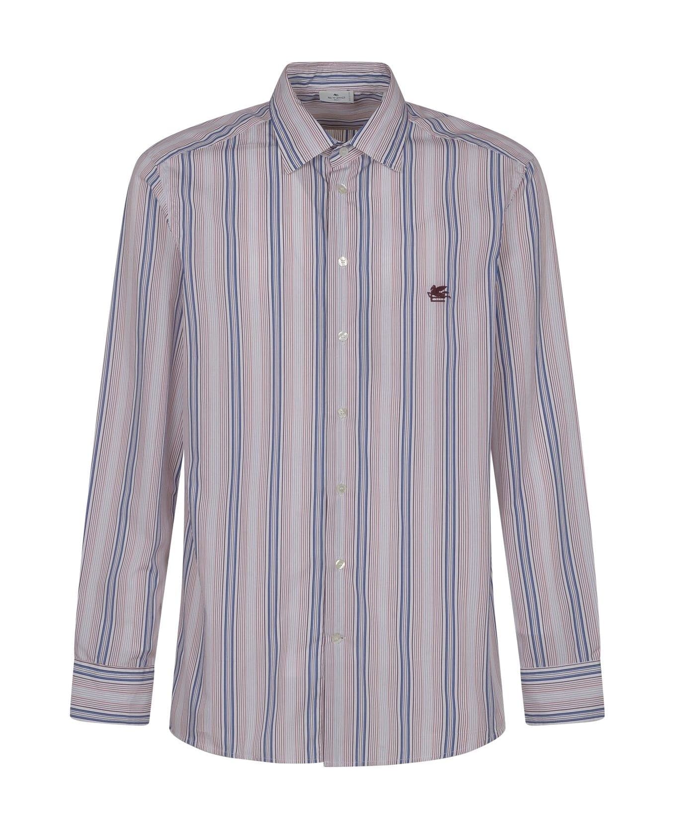 Etro Pegaso Embroidered Striped Shirt - BLUE/WHITE