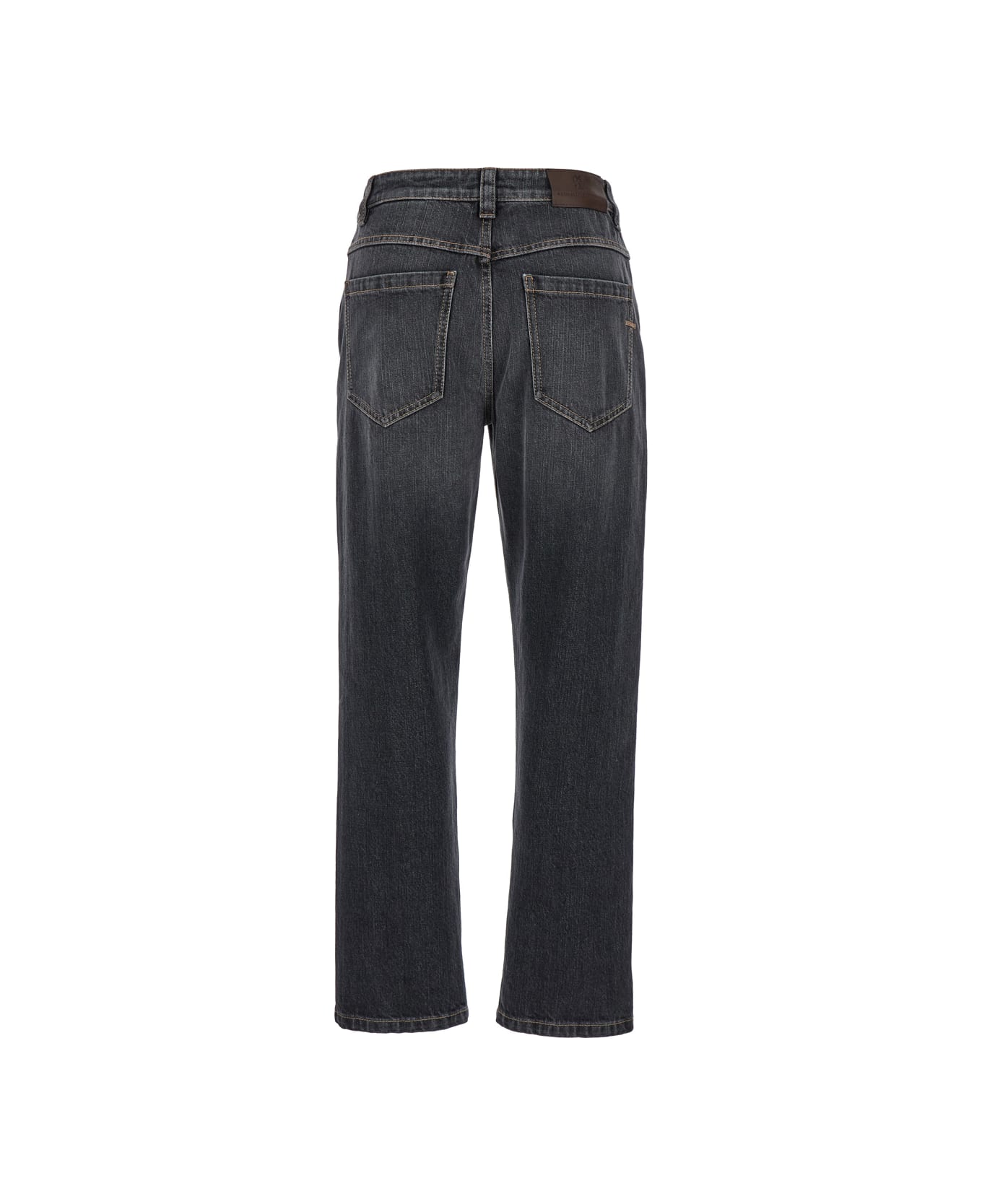 Brunello Cucinelli Grey Straight Jeans With Logo Patch In Denim Woman - Grey