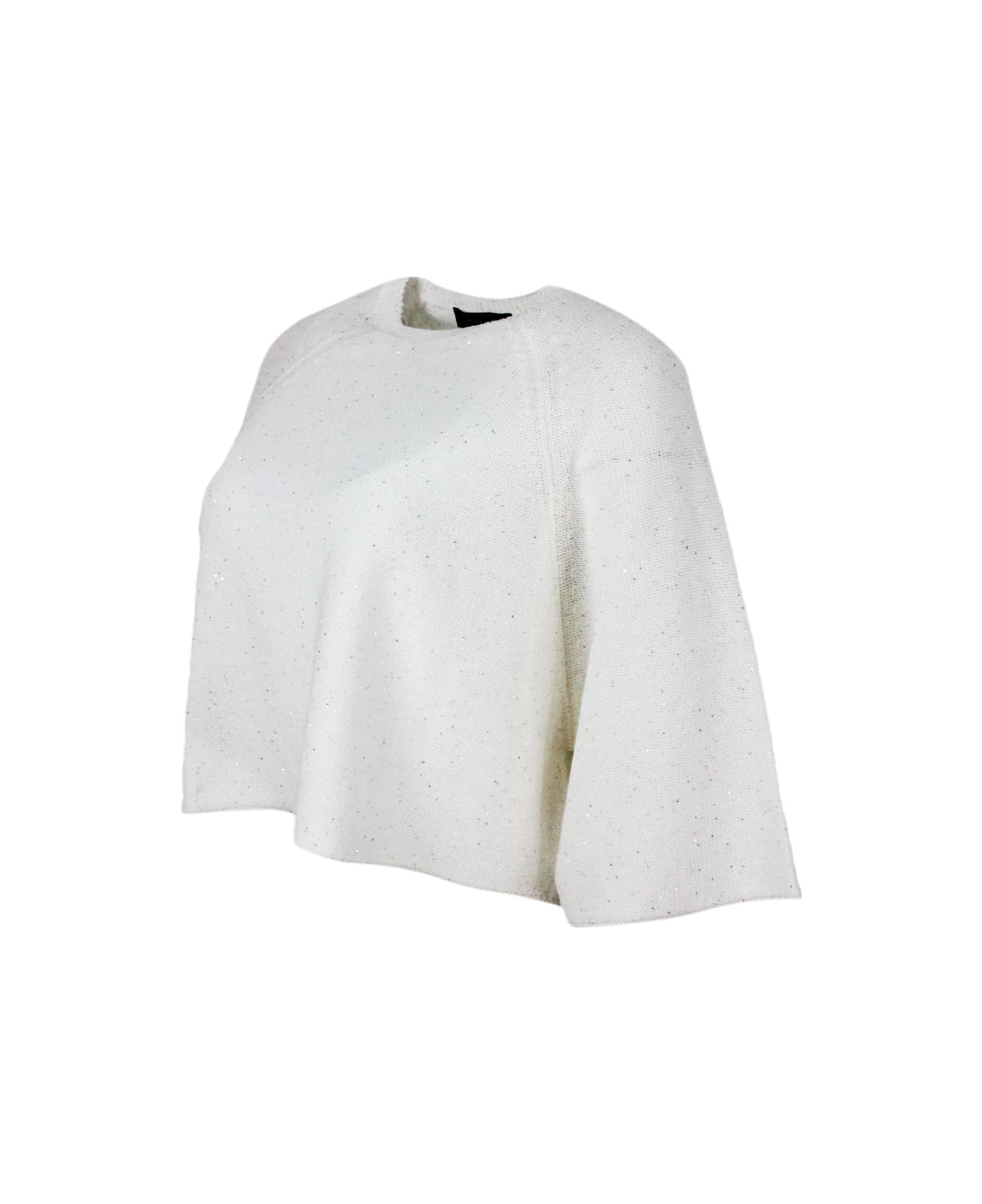 Fabiana Filippi Cape, Crew-neck And Half-sleeved Sweater In Cotton And Linen - Bianco