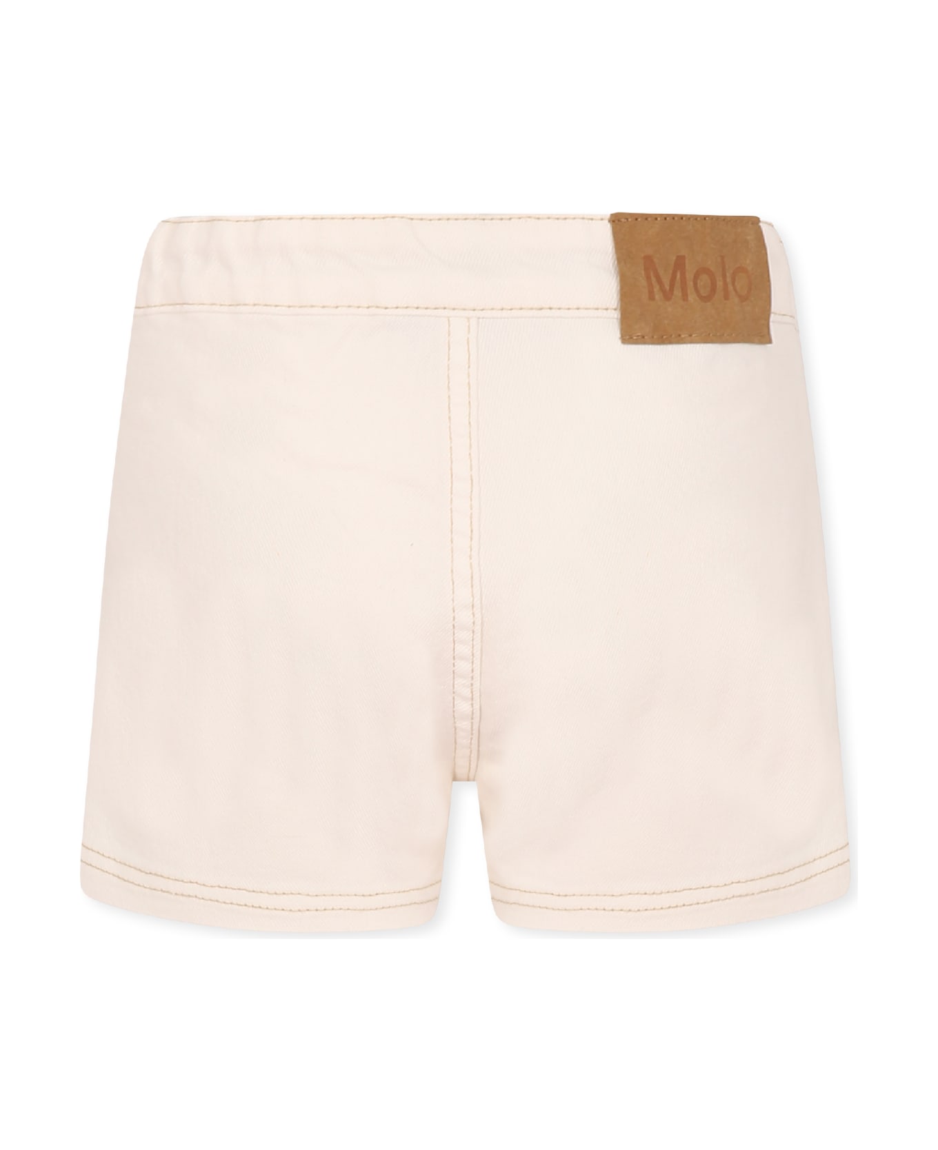 Molo Ivory Shorts For Girl With Logo Patch - White
