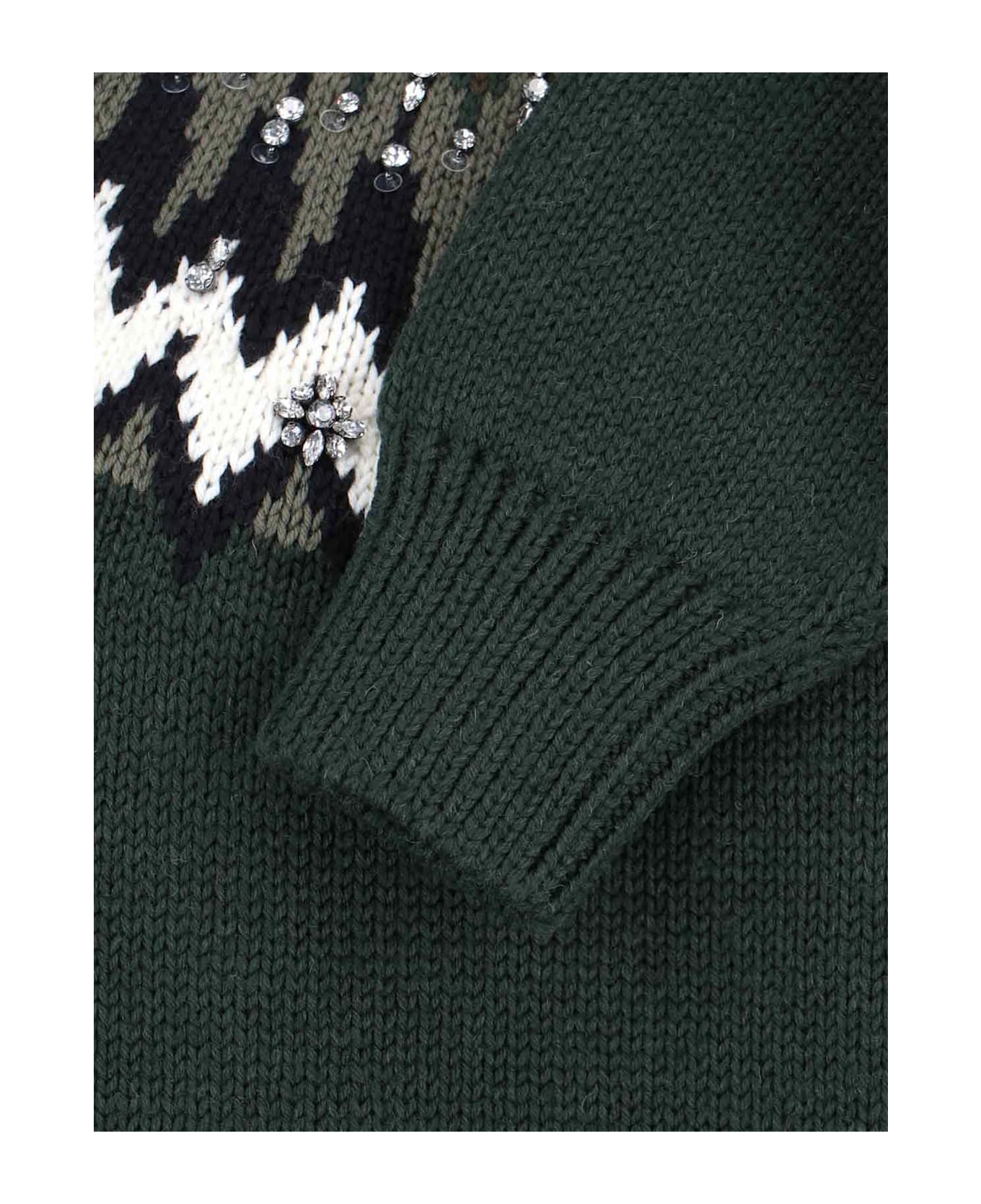 Gucci Wool Sweater With Rhinestones - Green