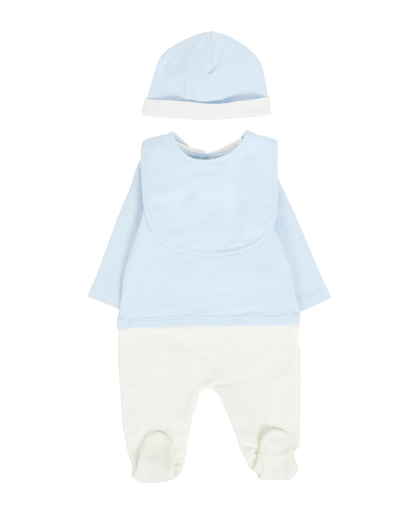 Fendi Light Blue Babygrow Suit For Baby Boy With Logo - Light Blue
