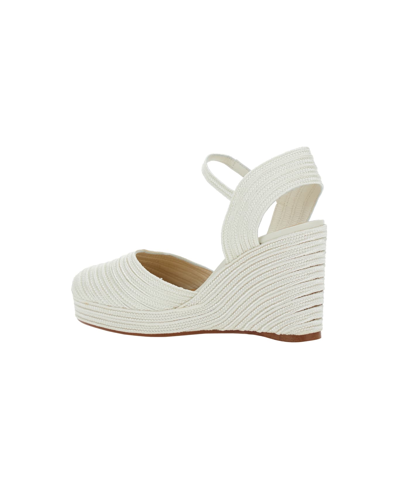 Castañer 'carolyn' White Wedges With Strap In Metallic Raffia Woman - White