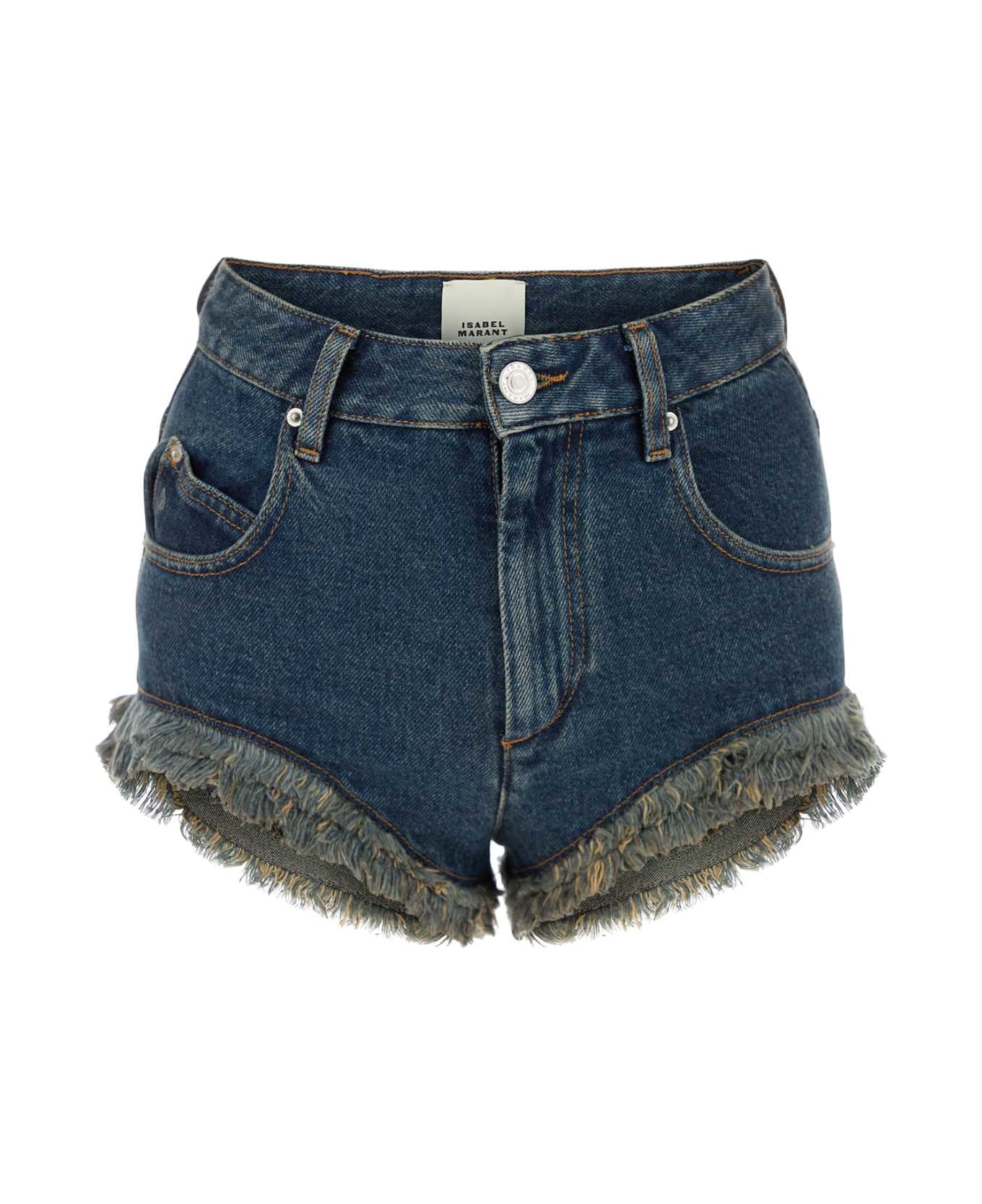 Marant Étoile Dark Blue Denim Eneidao Shorts - FADEDBLUE