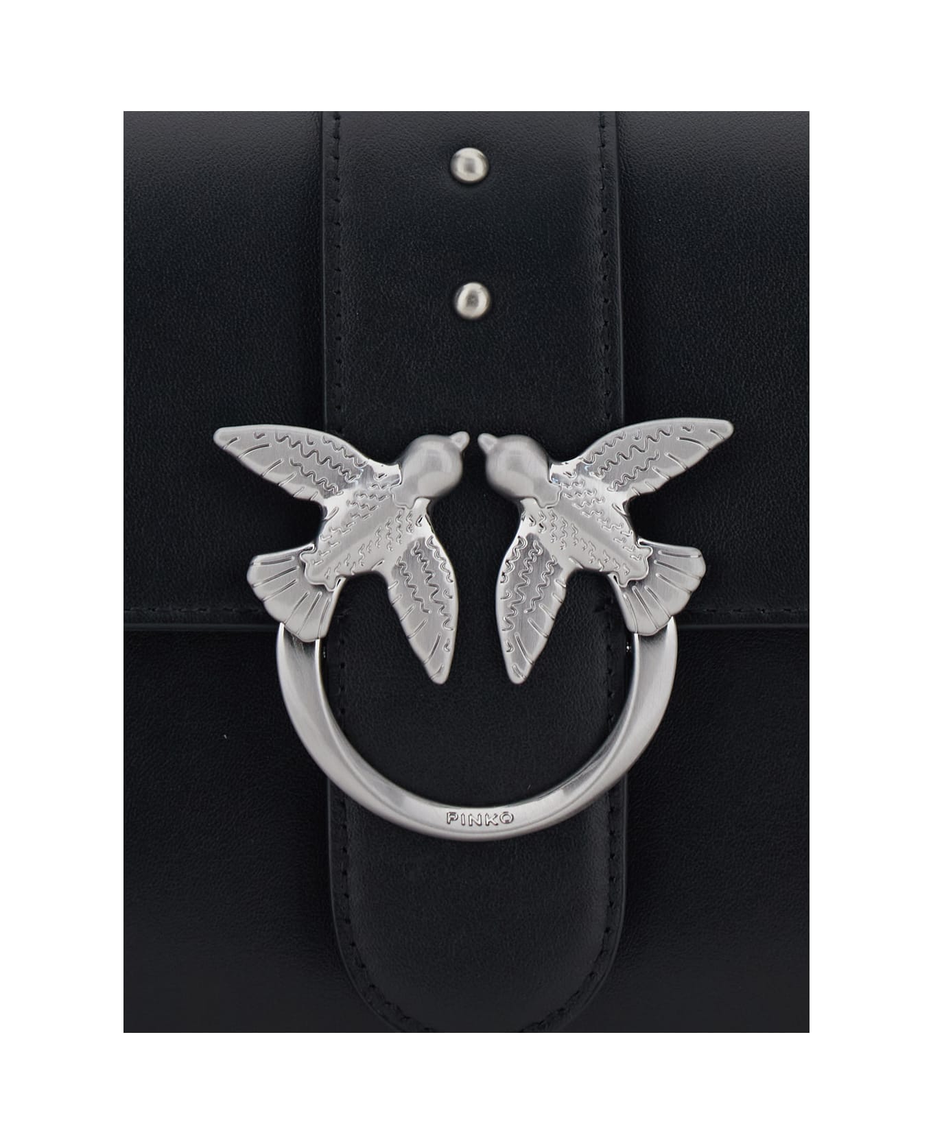 Pinko Black Crossbody Bag With Love Birds Plaque On The Front In Leather Woman - Black