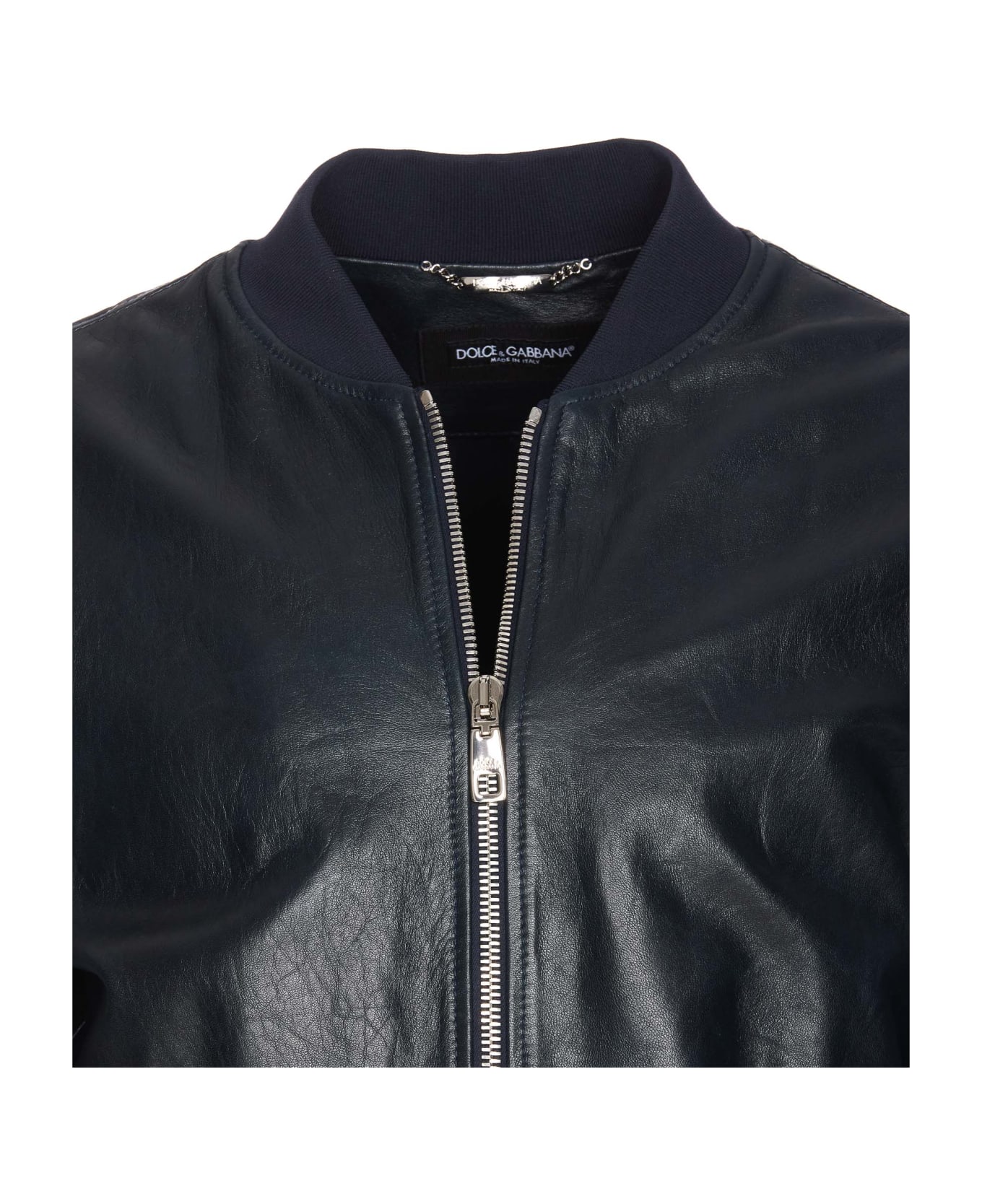 Dolce & Gabbana Navy Lambskin Jacket - BLUE レザージャケット