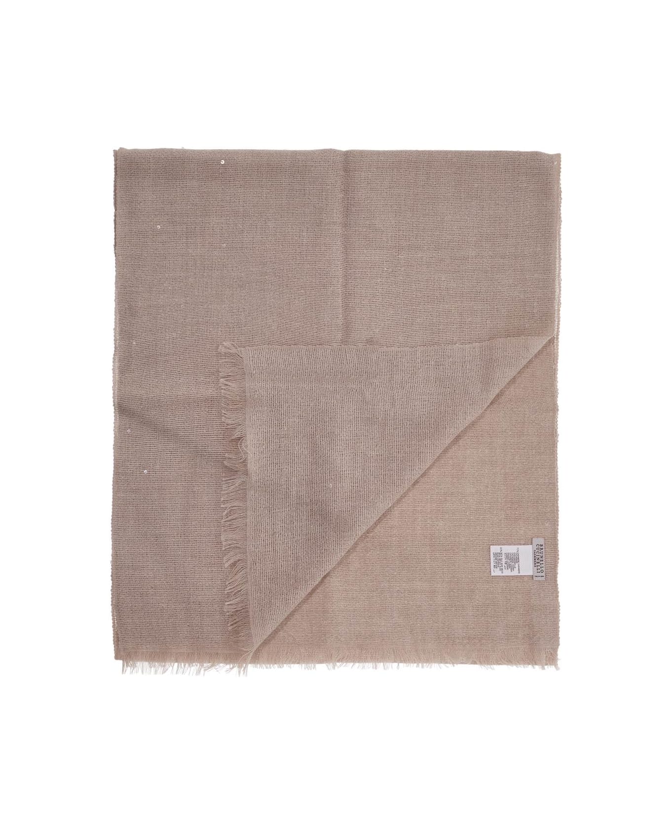 Brunello Cucinelli Cashmere And Silk Scarf With Sequins. - BEIGE (Beige)