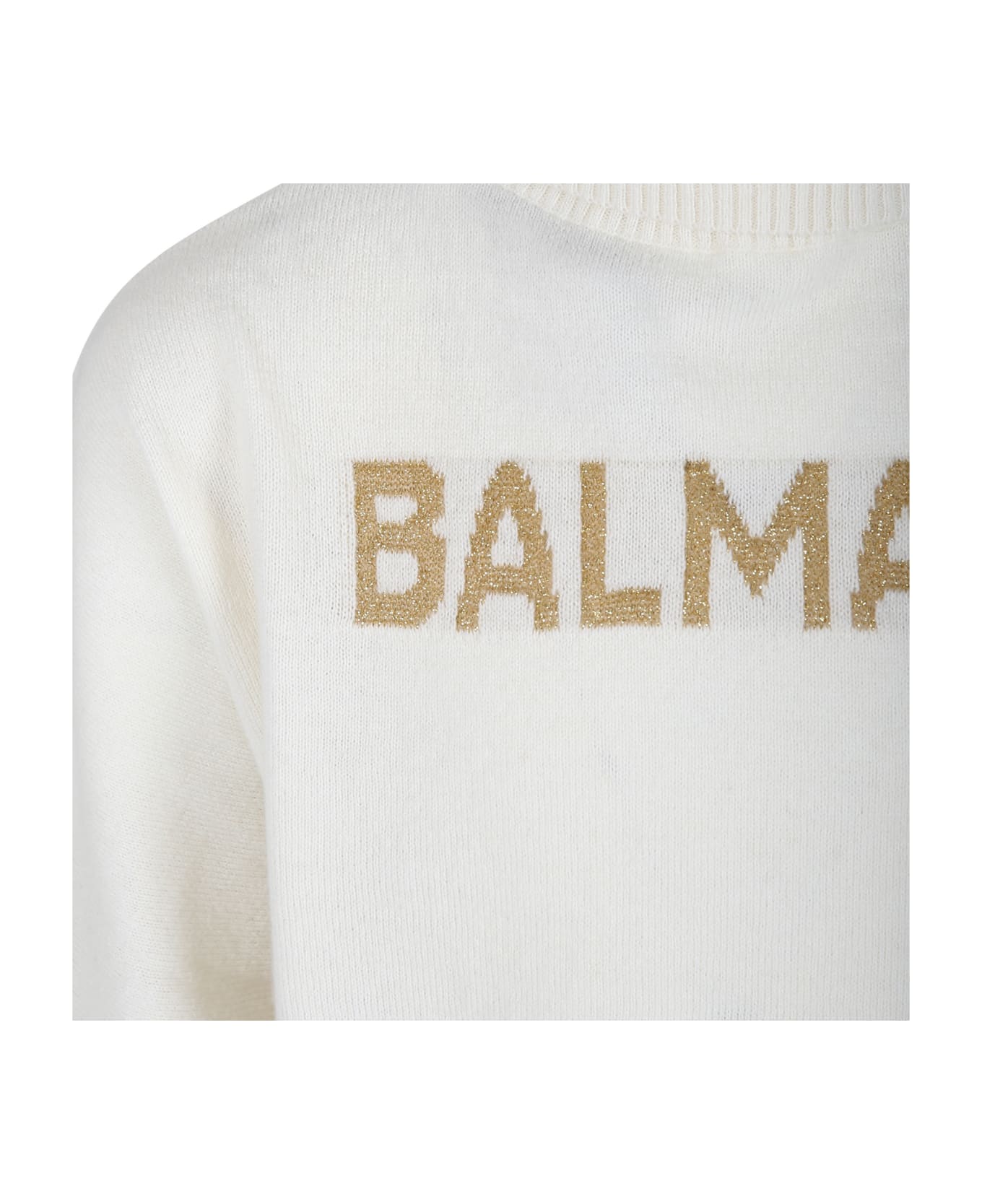 Balmain Ivory Sweater For Girl With Logo - Ivory