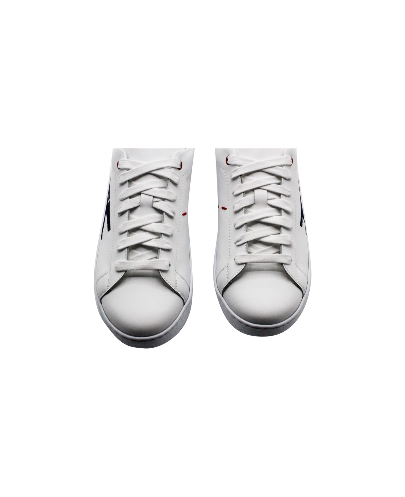 Kiton Sneackers Shoe In Leather With Suede Trims And With Contrasting Stitching. - White スニーカー