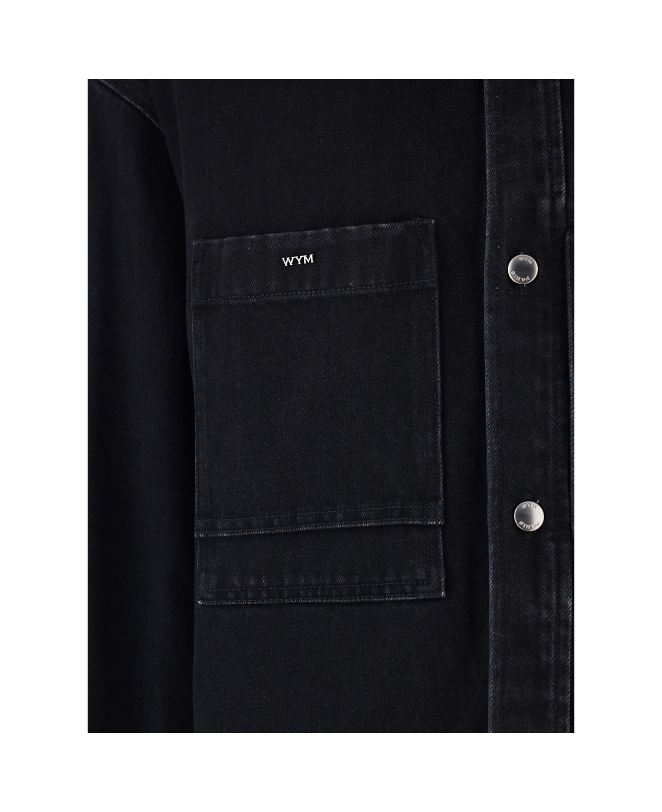 WOOYOUNGMI Black Shirt With Patch Pockets On The Chest And Back Print In Denim Man - Black