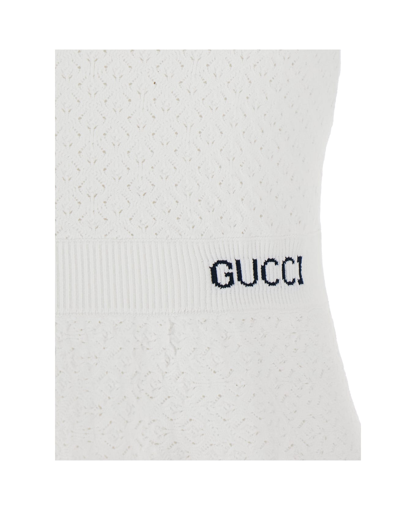 Gucci White Flared Dress With Logo Lettering Embroidery On The Front In Viscose Blend Woman - White