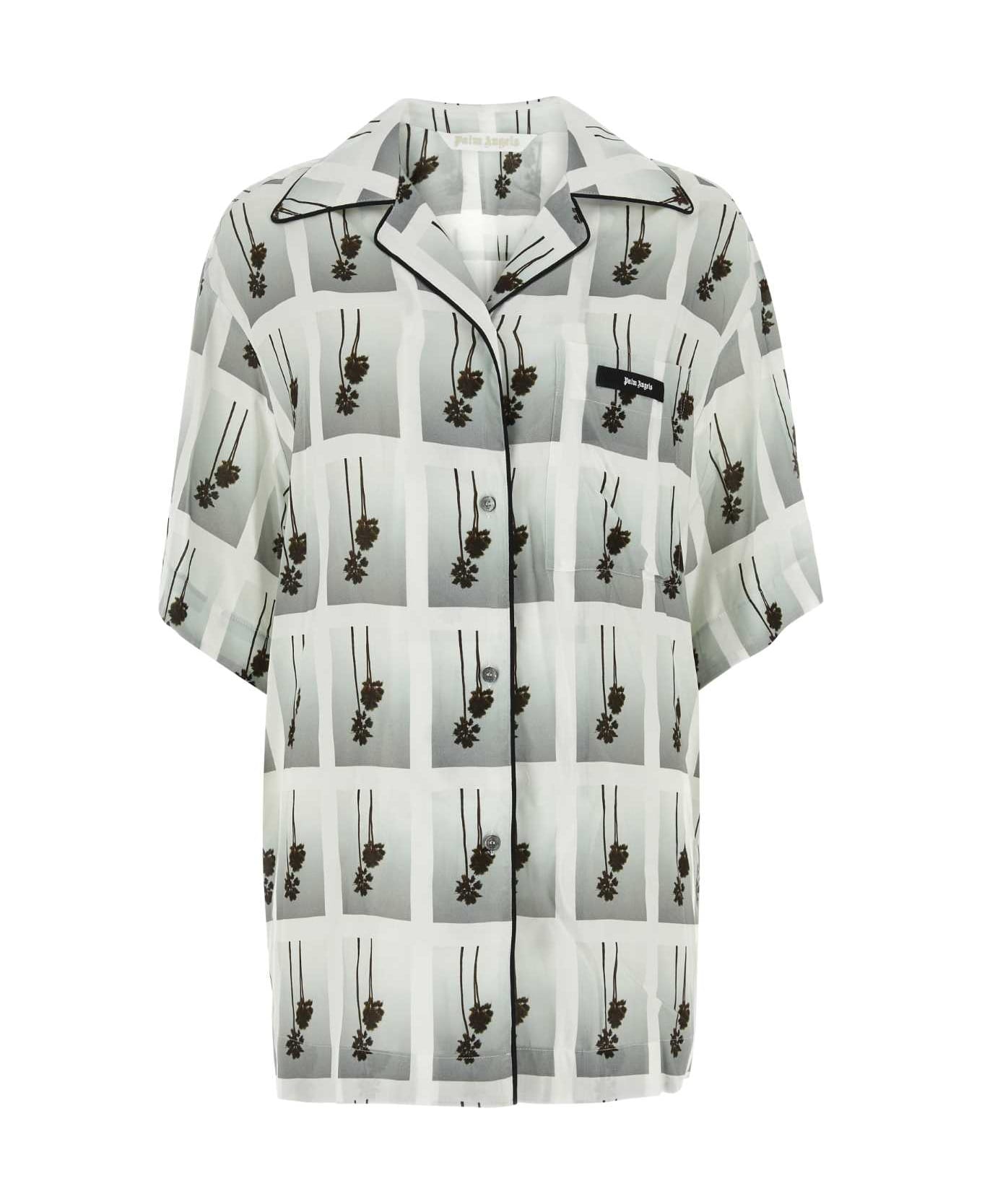 Palm Angels Printed Viscose Pyjama Shirt - WHITE GREY