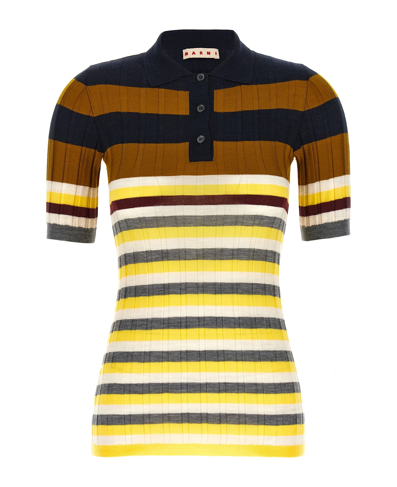 Marni Ribbed Wool Polo Shirt - Multicolor