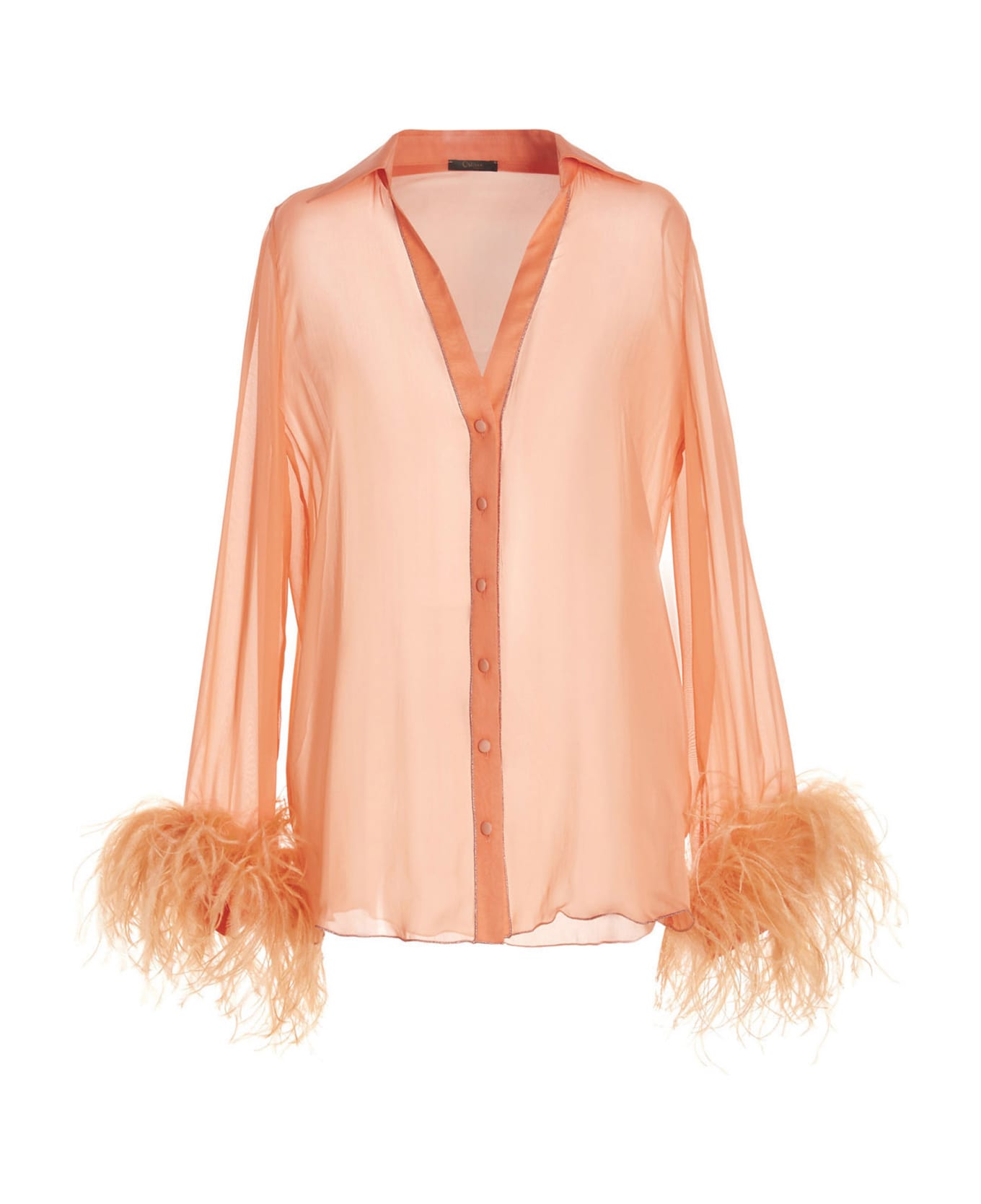 Oseree Feather Silk Shirt - Pink