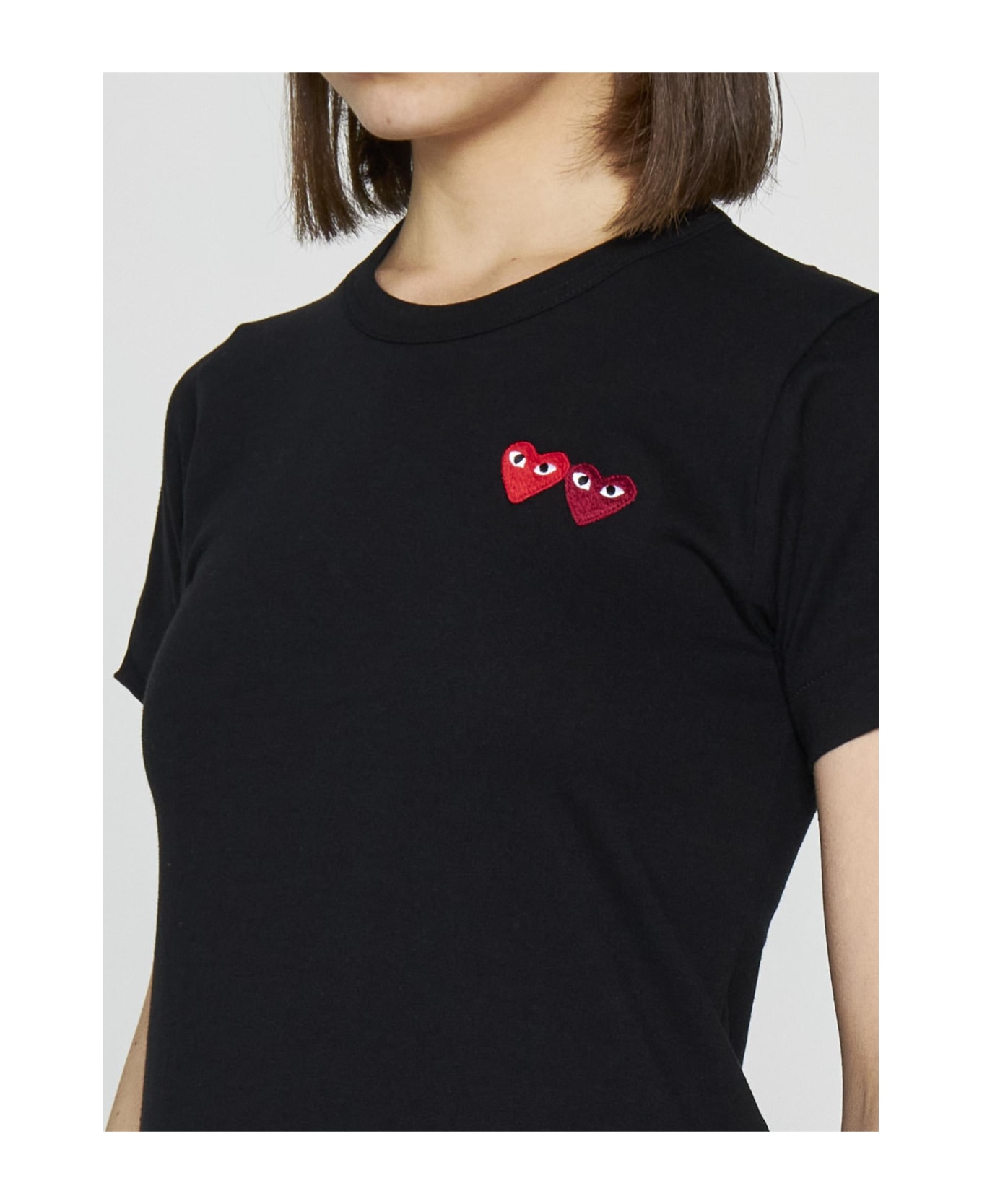 Comme des Garçons Play Double Logo-patch Cotton T-shirt - Nero