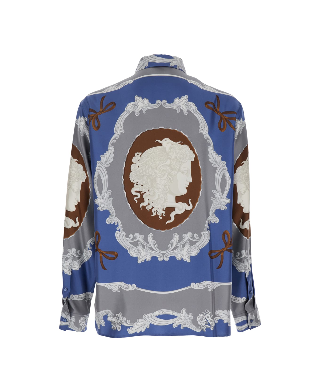 Versace Blue Shirt With Maxi Medusa Print On The Back And Baroque Pattern In Silk Man - Blu