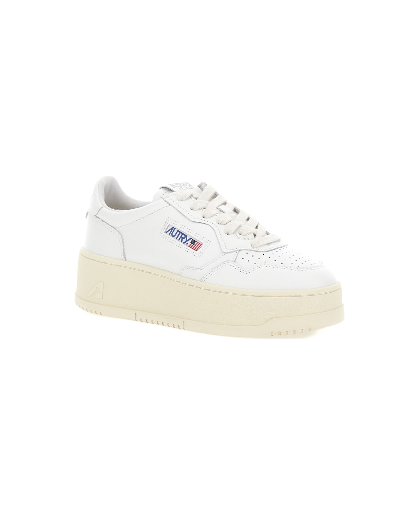 Autry White Low Top Sneakers With Oversized Platform In Leather Woman - White