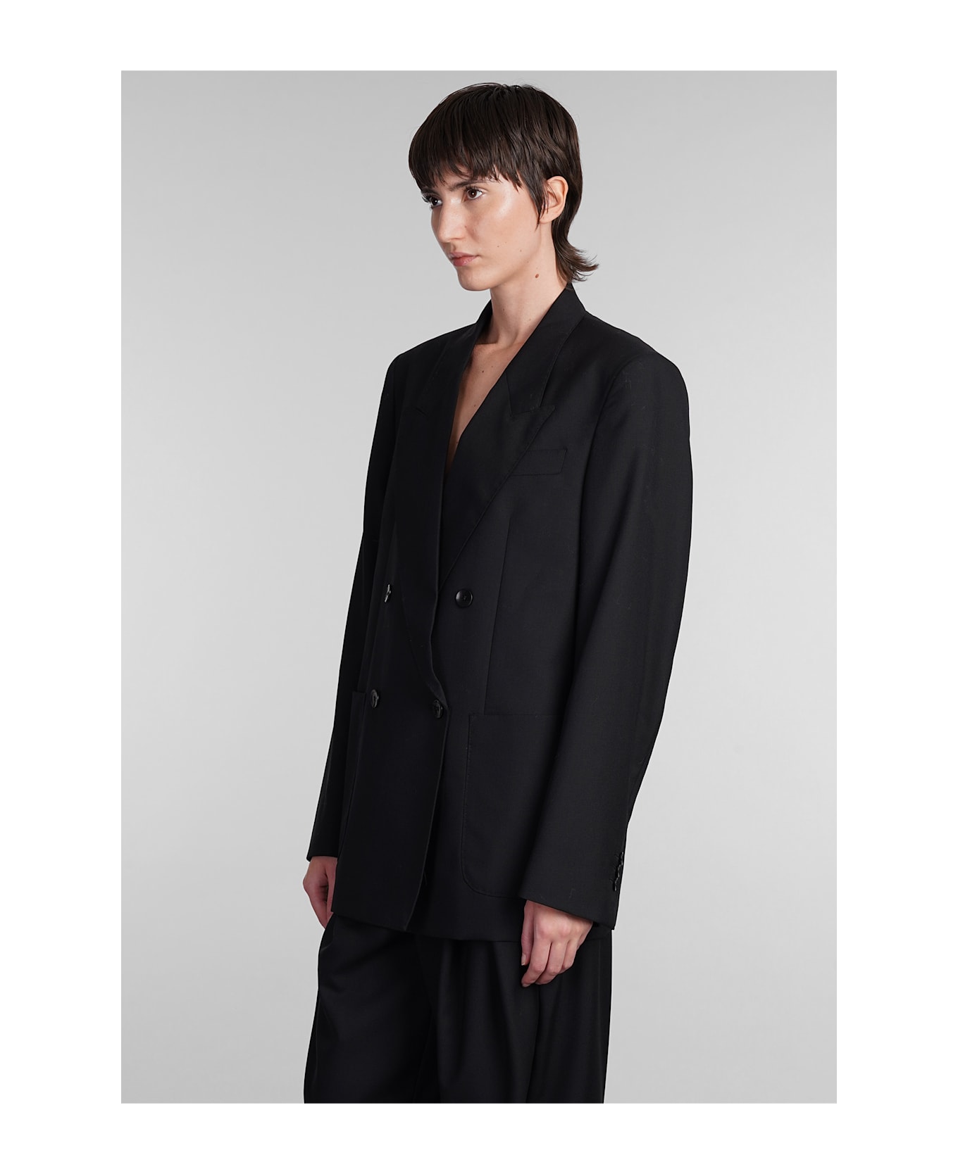 Laneus Blazer In Black Wool - black