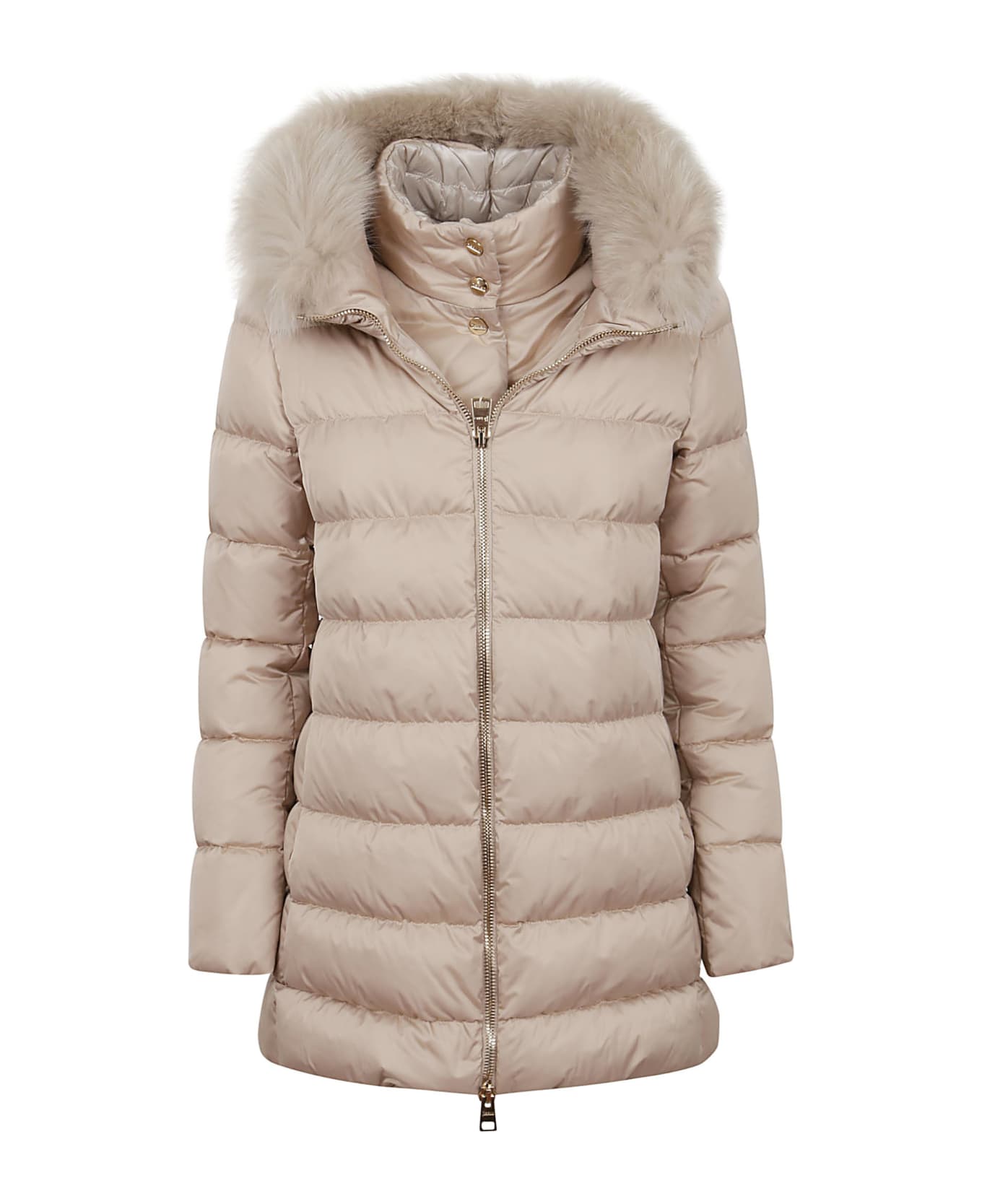 Herno Satin A-shape Jacket With Faux Fur - Chantilly