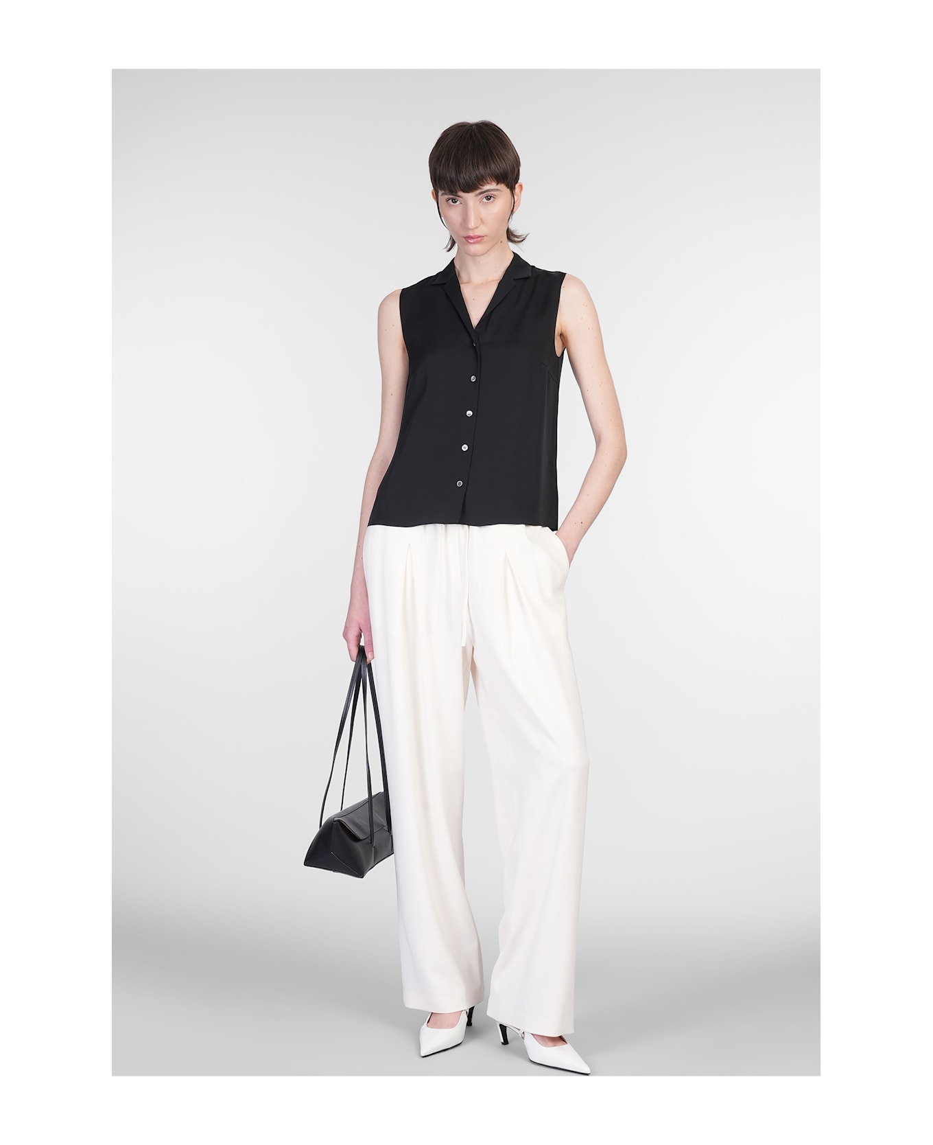 Theory Shirt In Black Silk - black