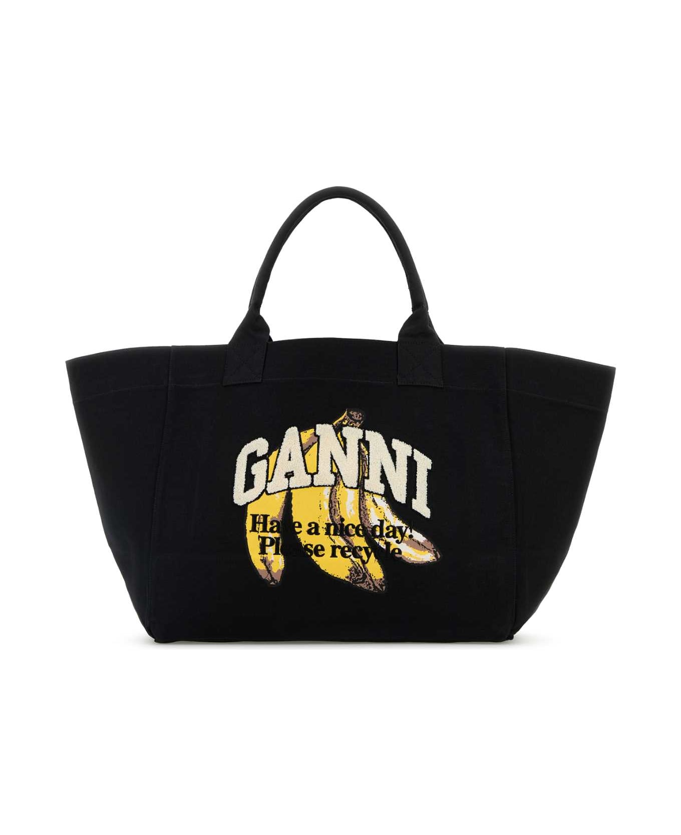 Ganni Slate Canvas Shopping Bag - BLACK
