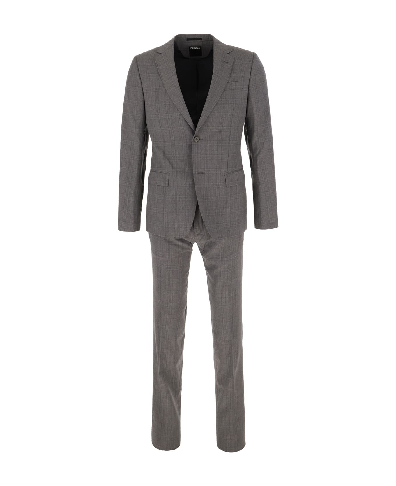 Zegna Melange Grey Wool Suit - GREY OVER CHECK