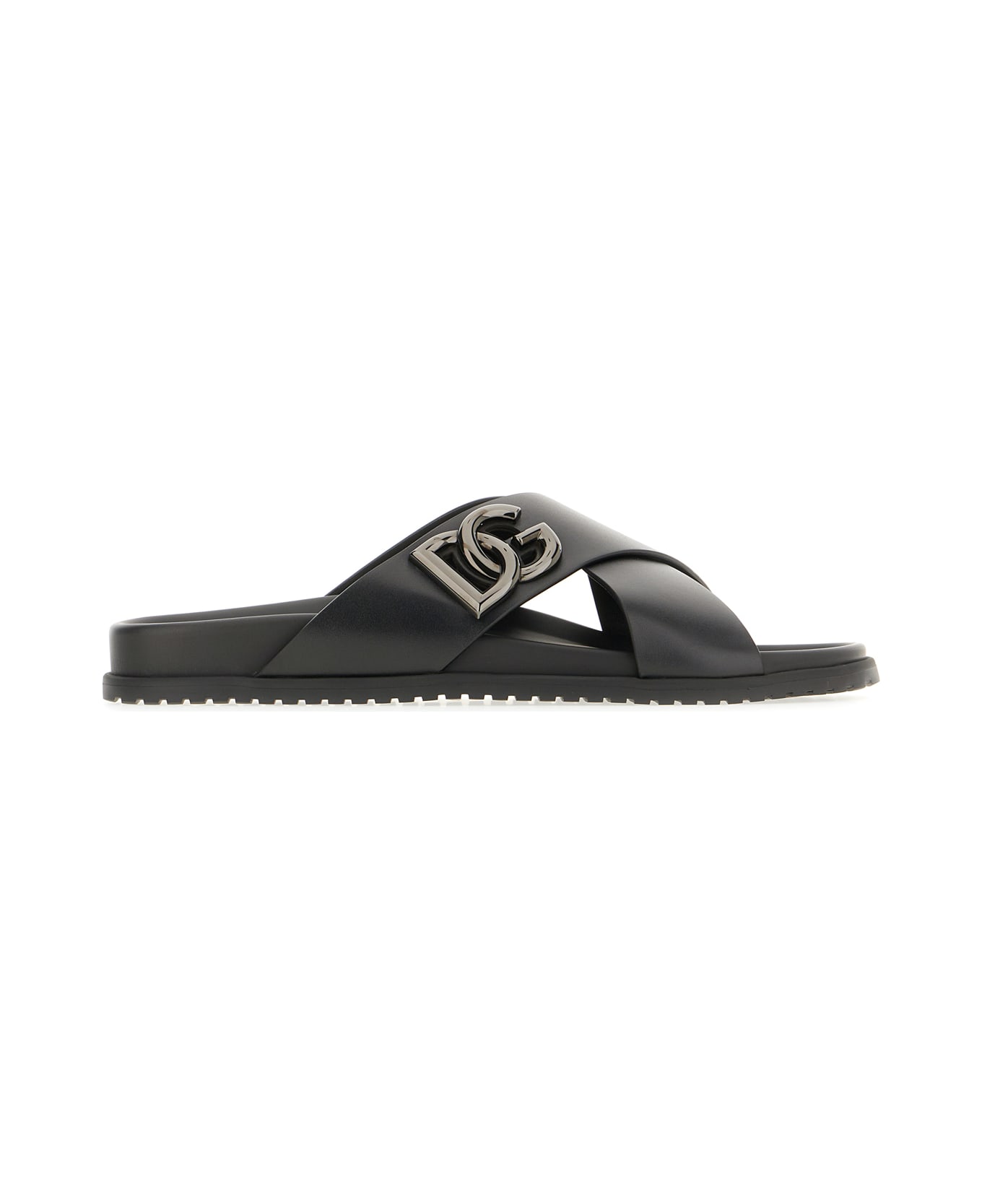 Dolce 
Gabbana Black Leather Slippers - BLACK
