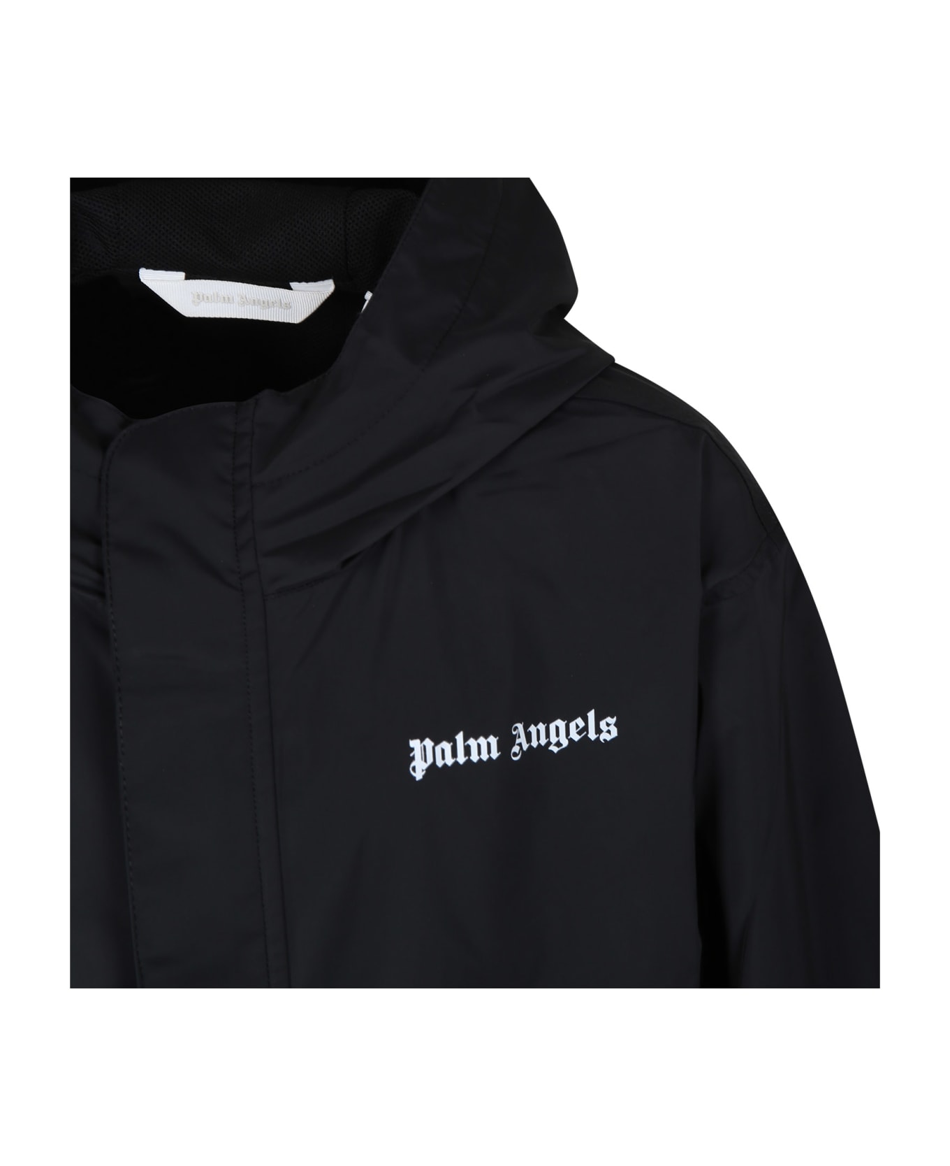 Palm Angels Black Windbreaker For Boy With Logo - Black コート＆ジャケット