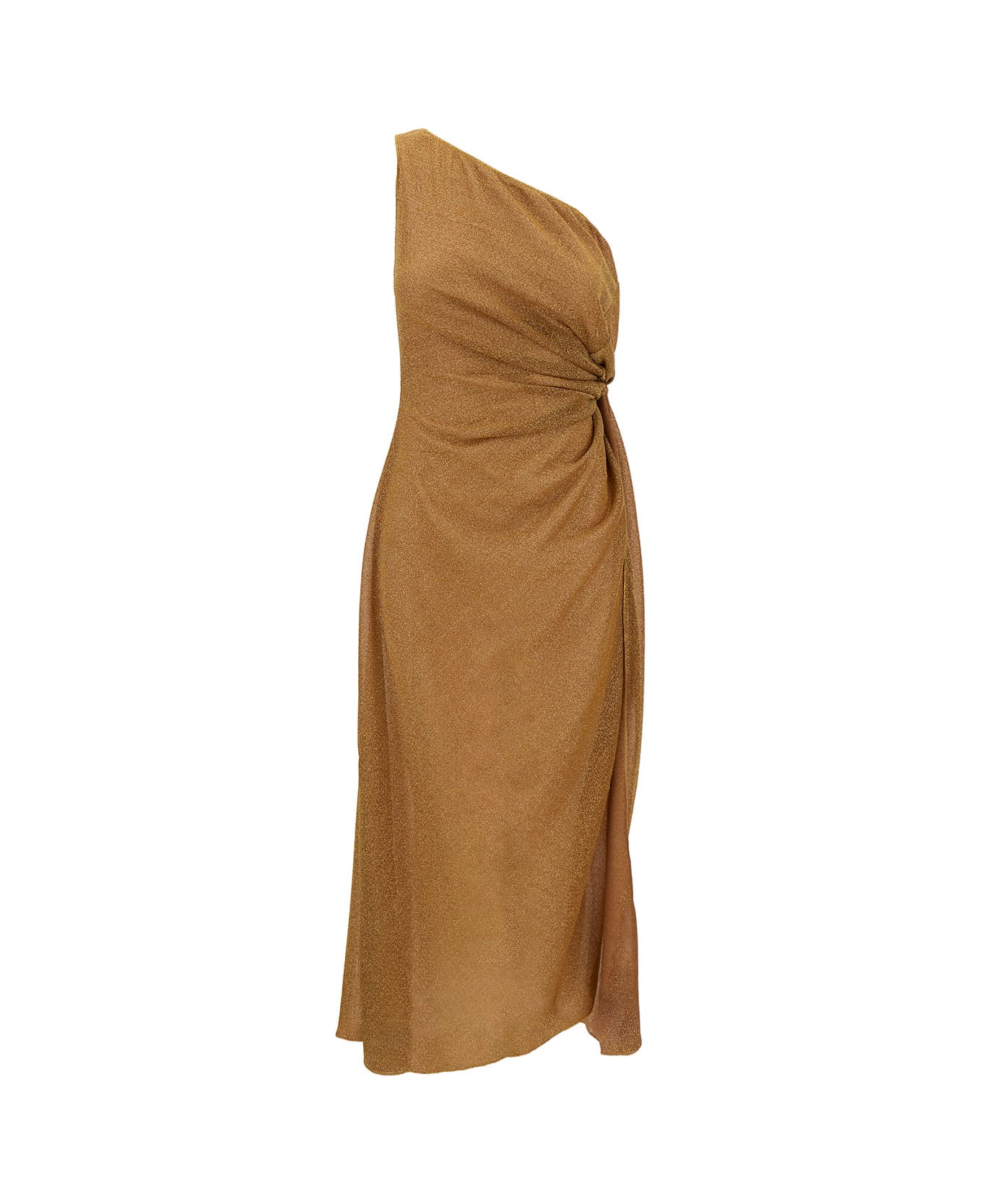 Oseree 'lumi ' Midi Gold Dress With Knot Detail In Lurex Woman - Toffee