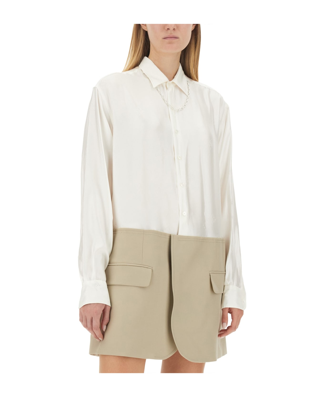 MM6 Maison Margiela Spliced Mini Shirt Dress - BIANCO ワンピース＆ドレス