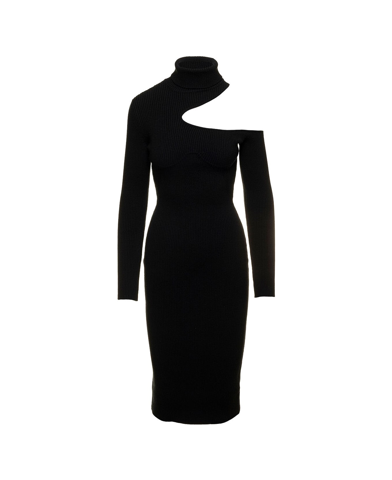 Tom Ford Black Ribbed High-neck Mini Dress With Cut-out Detail In Cashmere Woman Tom Ford - Black