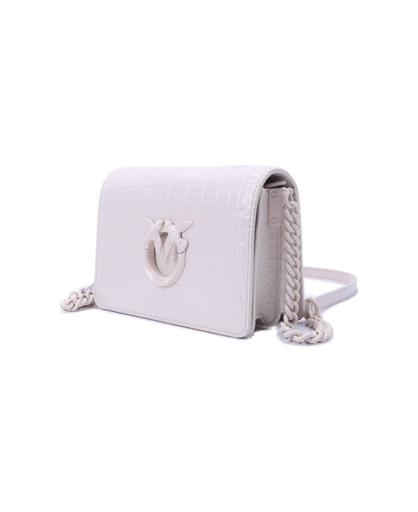 Pinko Glossy Embossed Mini Lover Click Shoulder Bag - B White