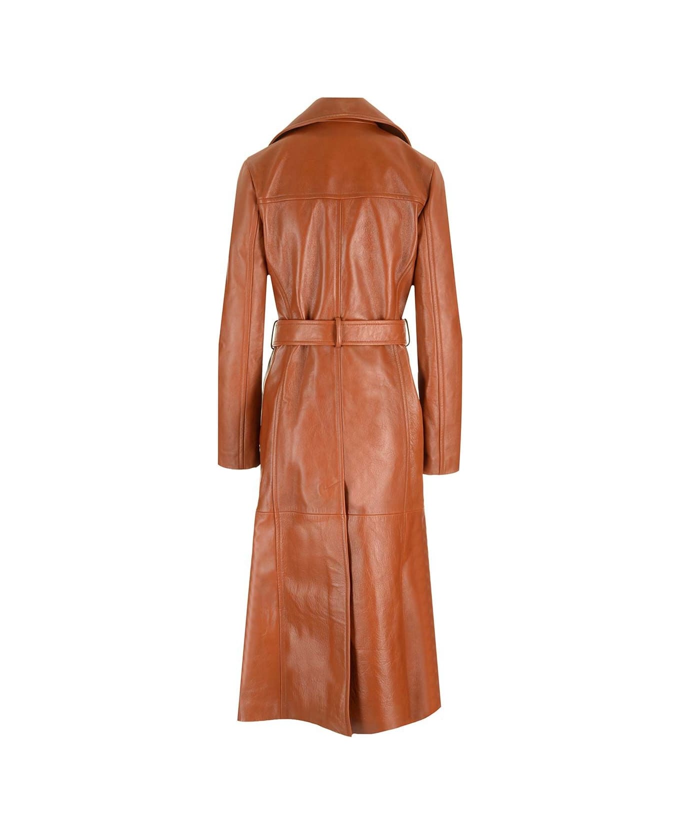 Chloé Leather Military Trench Coat - Brown