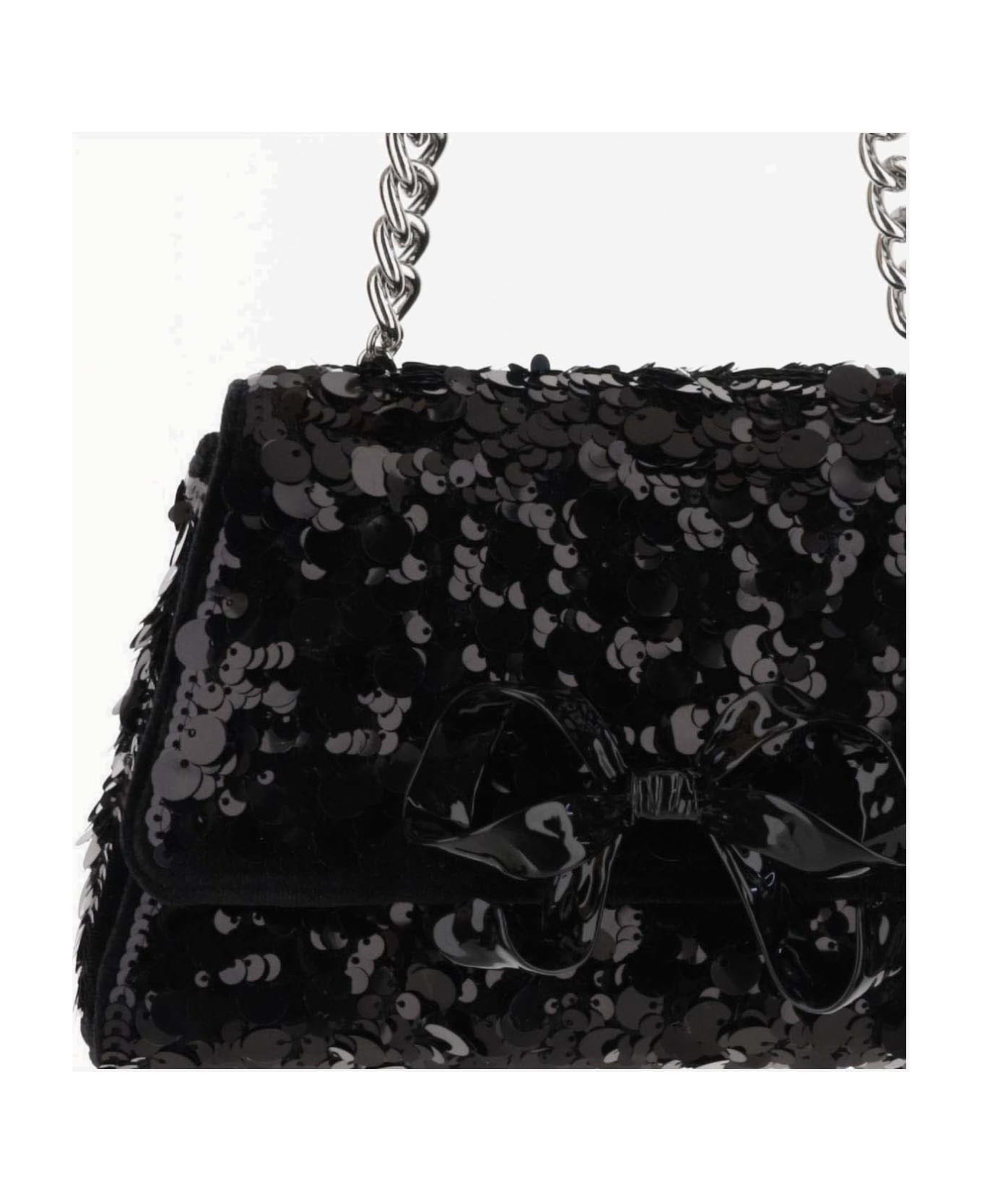 self-portrait Mini Sequin Bag With Bow - Black