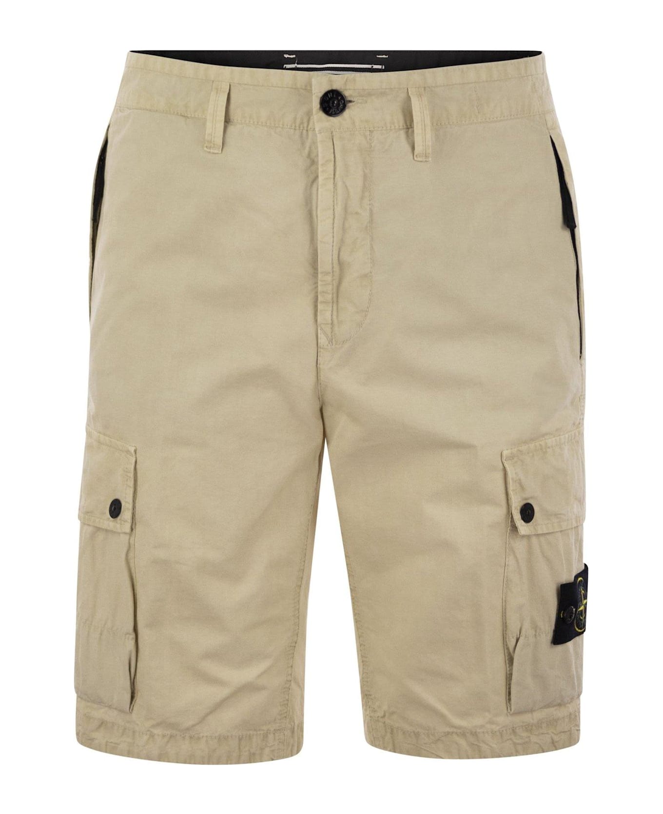 Stone Island Compass Patch Cargo Shorts - Sand