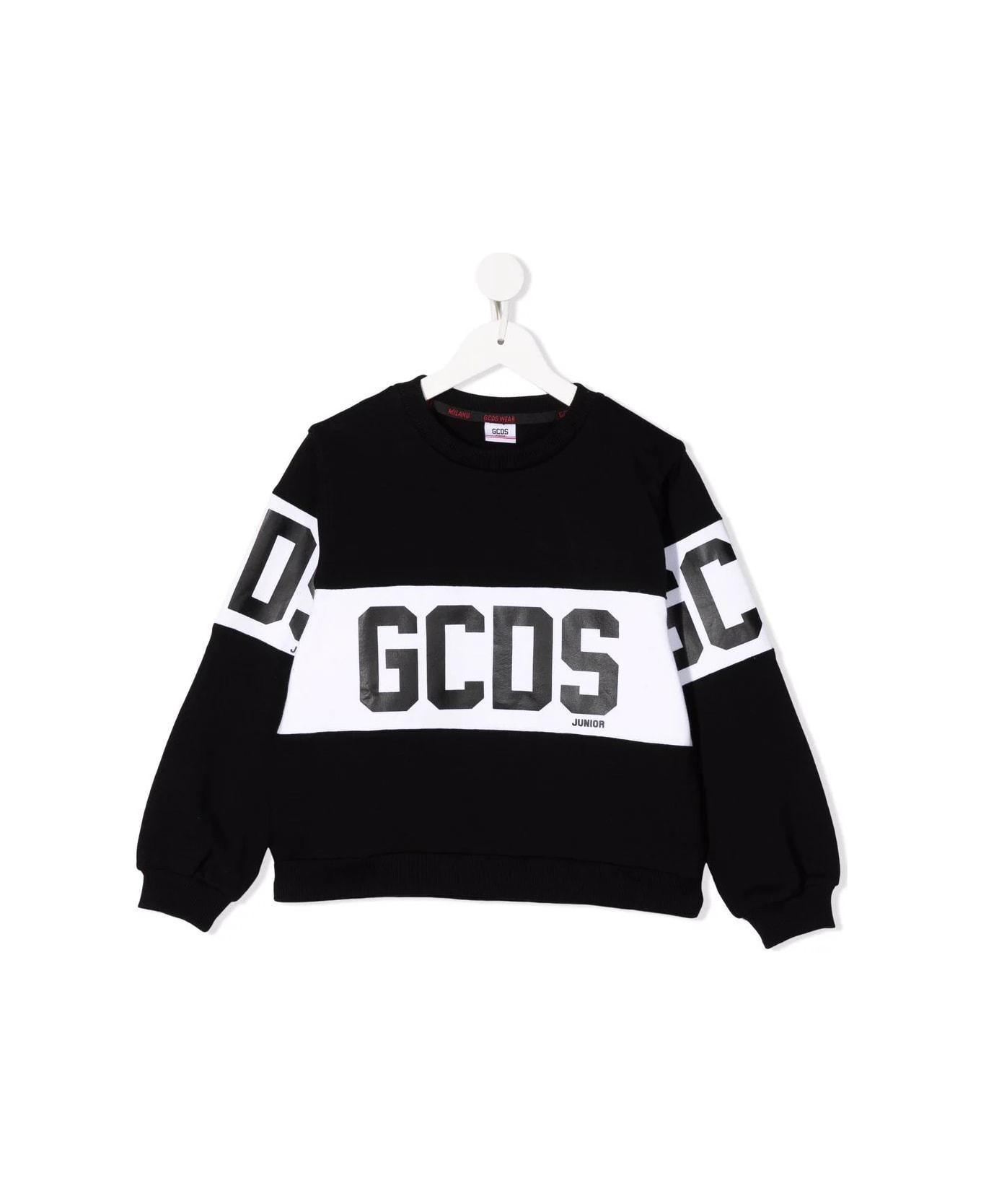 GCDS Mini Black Kids Crew-neck Sweatshirt With Gcds Logo Band - BLACK