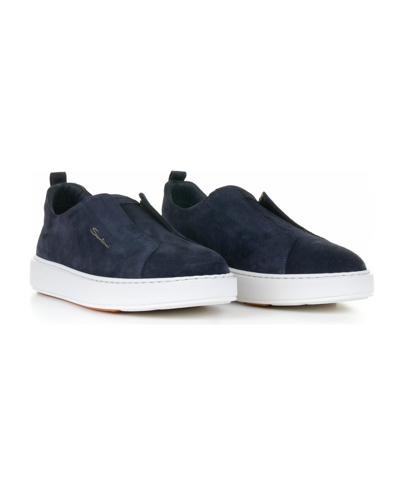 Santoni Slip-on Sneakers In Suede And Rubber Sole - BLUE