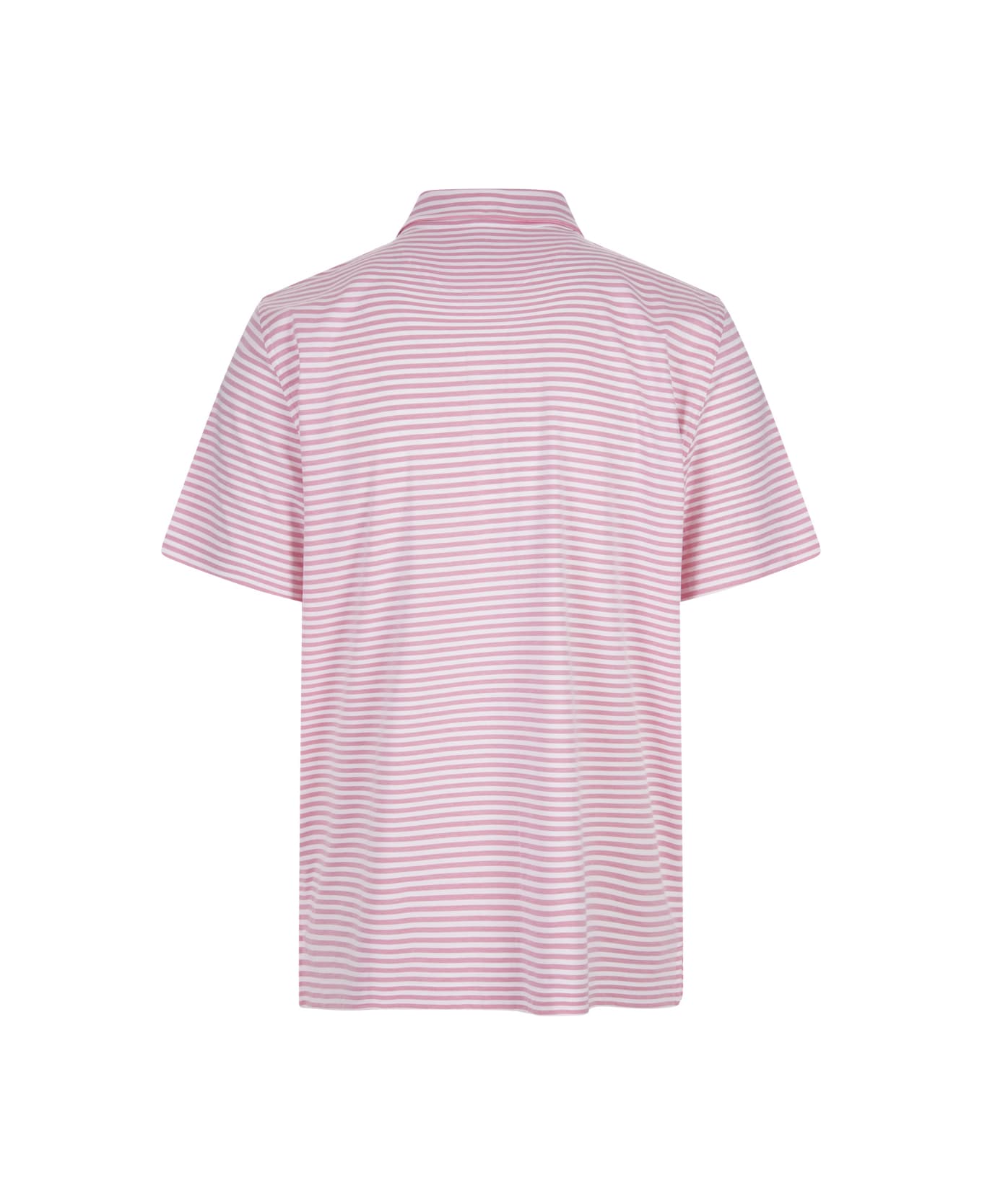 Fedeli Pink And White Striped Tecno Jersey Polo Shirt - Pink