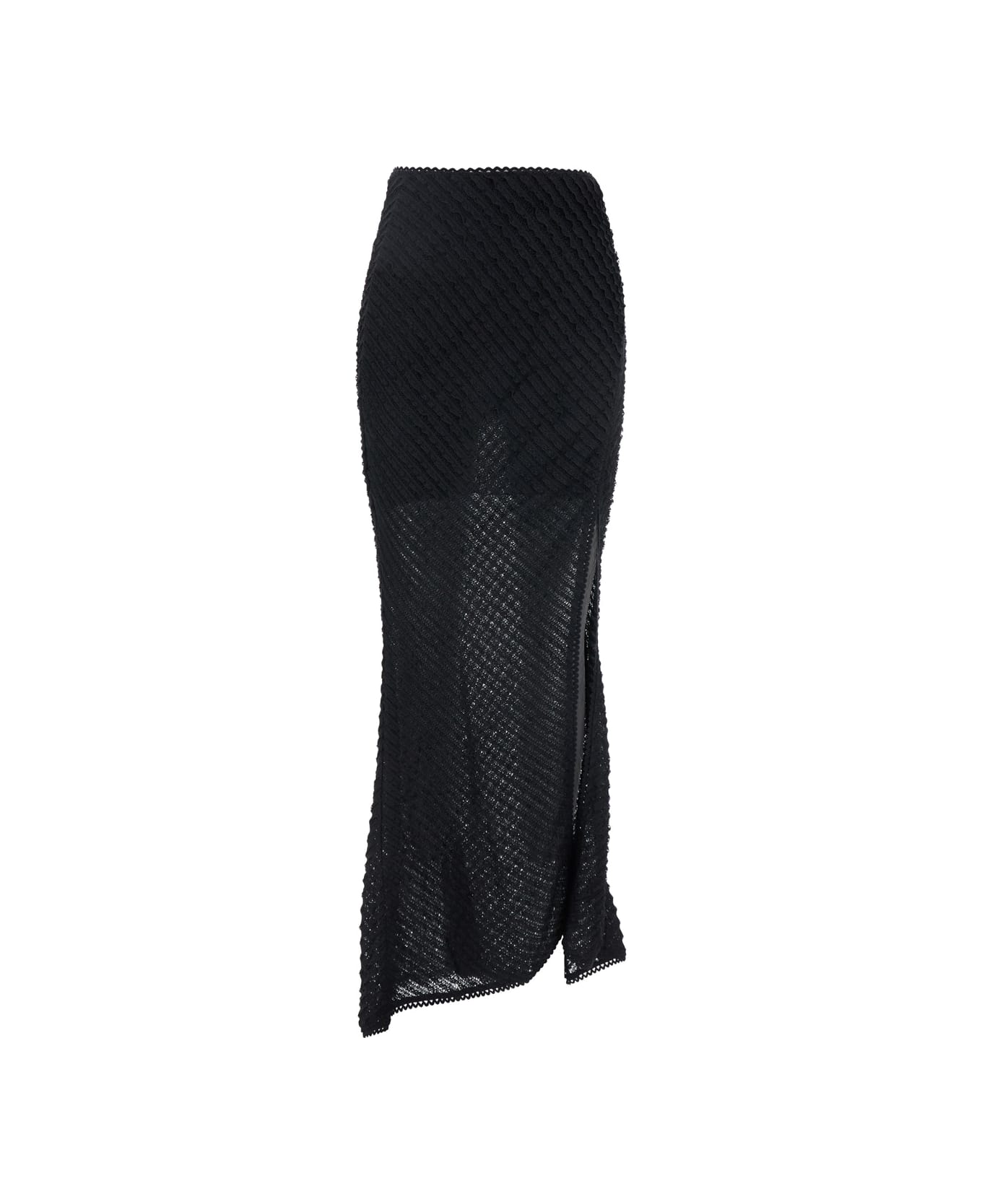 Charo Ruiz 
erin
 Black Long Skirt With Side Single Slit And All-over Embroidery In Tech Fabric Woman - Black