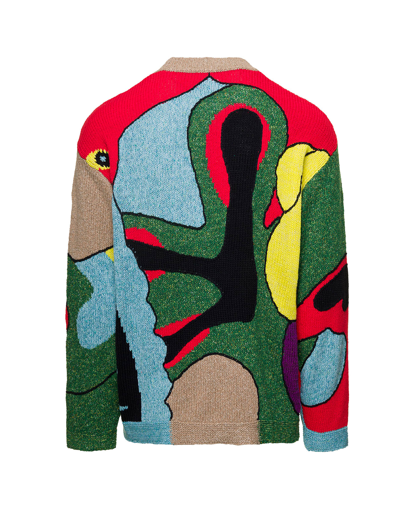 Kenzo Multicolor Crew Neck Knitted Jumper With Graphic Print All-over In Cotton Blend Man - Multicolor