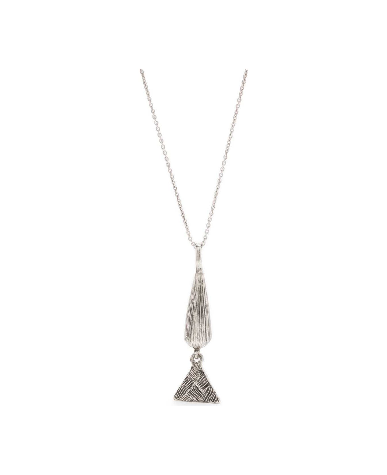 Saint Laurent Long Silver-colored Chain Necklace With Conical And Triangular Charm In Brass Man - Metallic